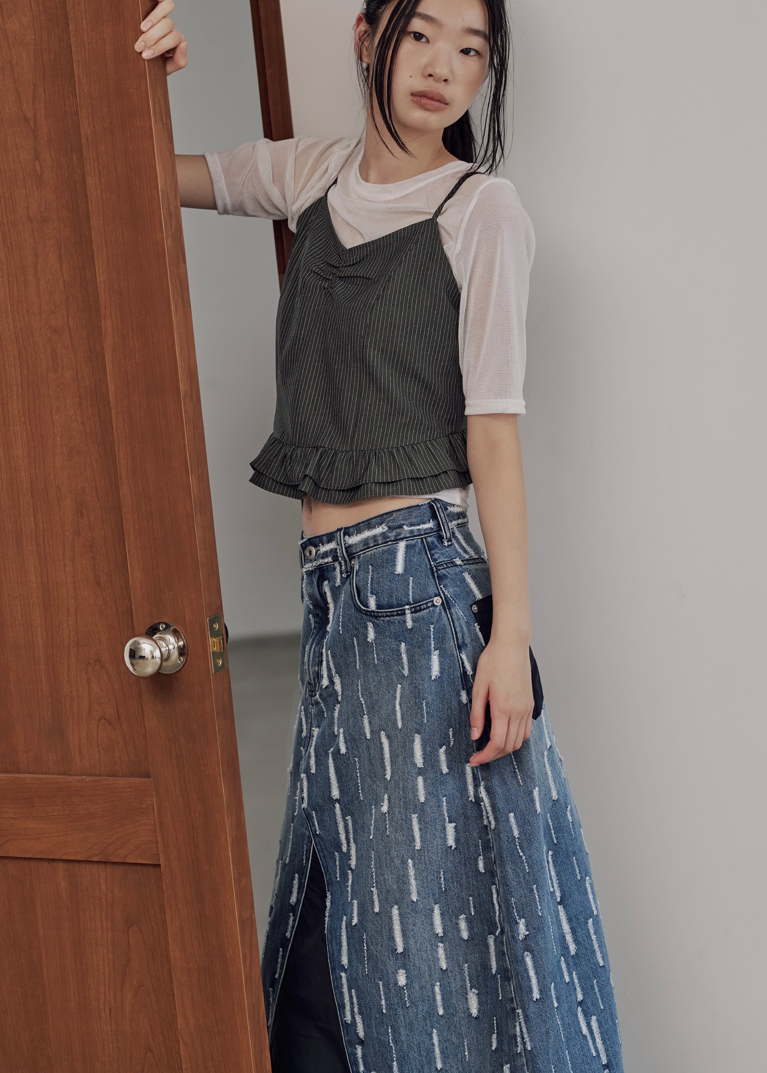 placement design cut denim SK