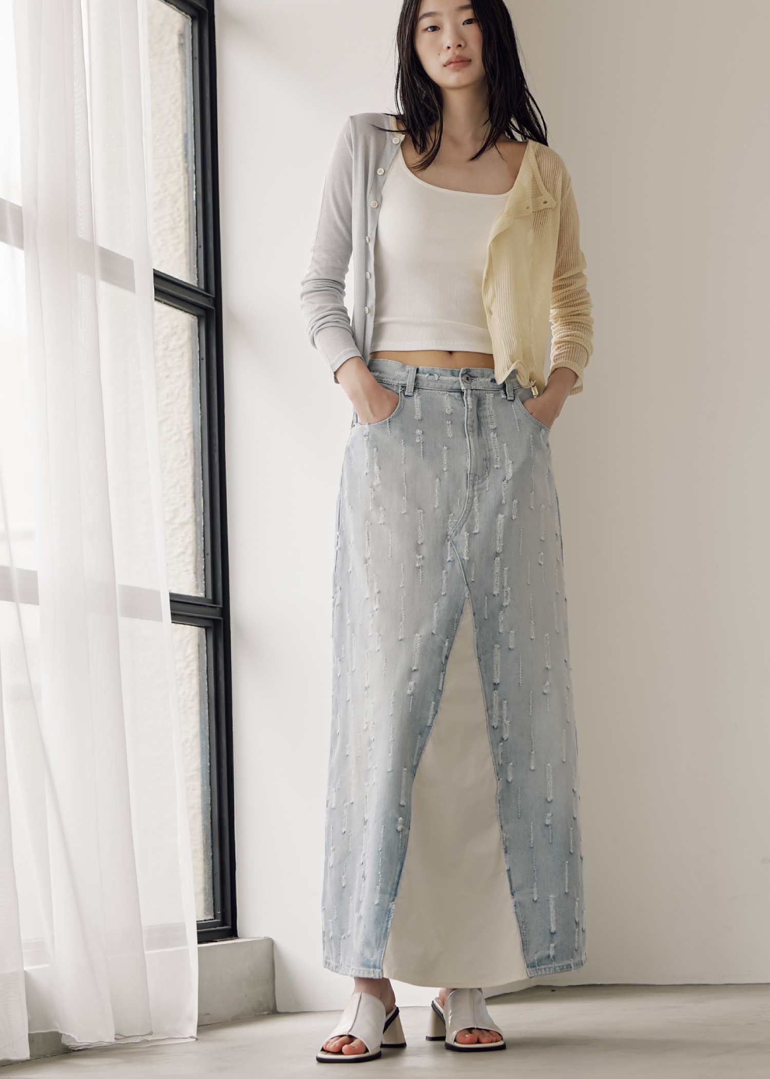 placement design cut denim SK