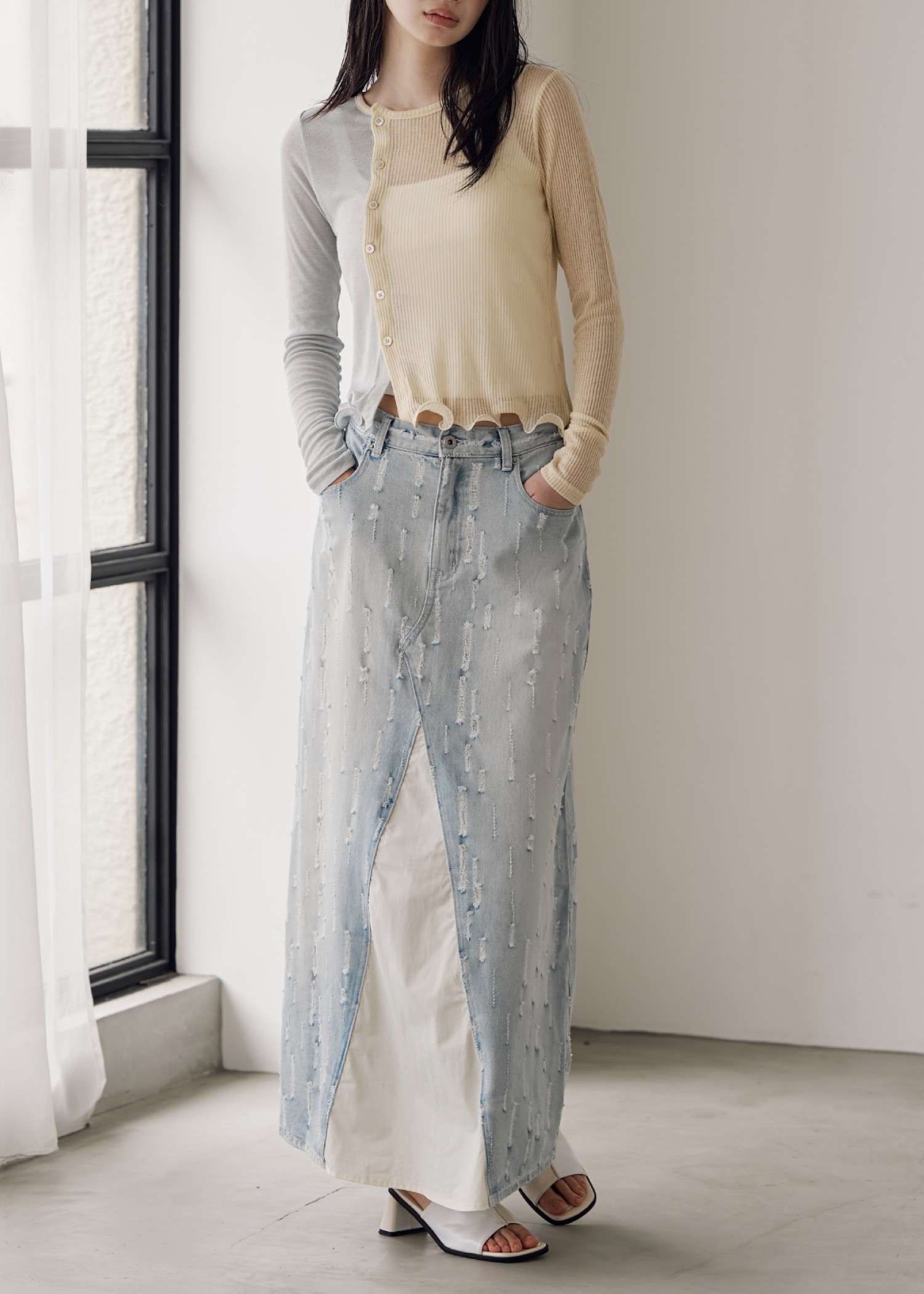 placement design cut denim SK