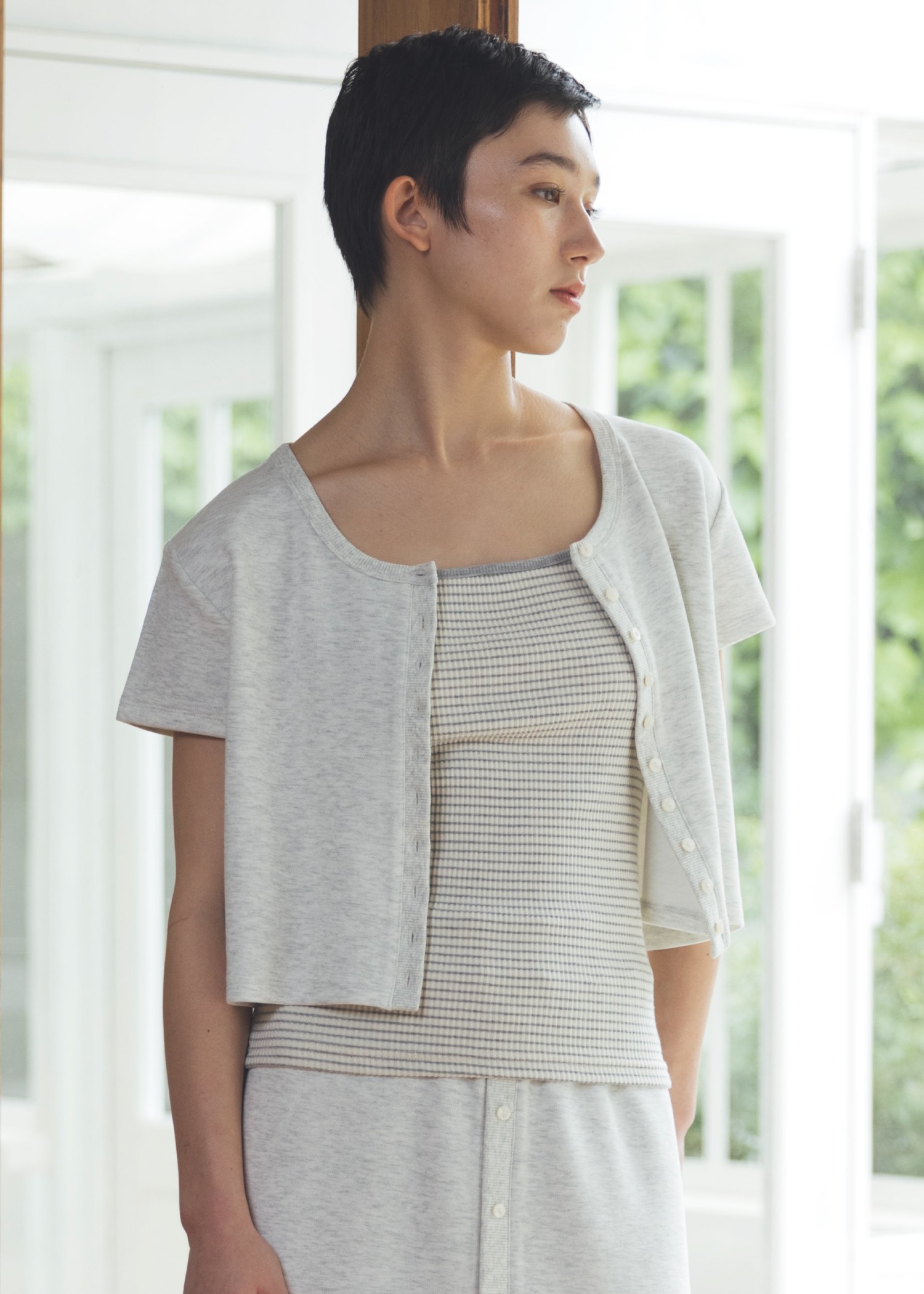 short cardigan seed stitch tops