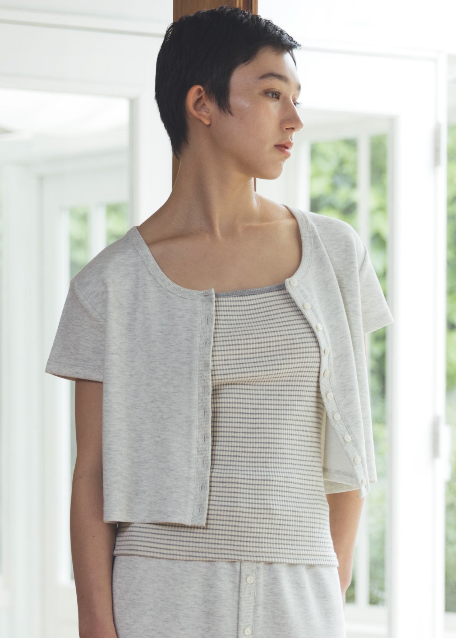 short cardigan seed stitch tops