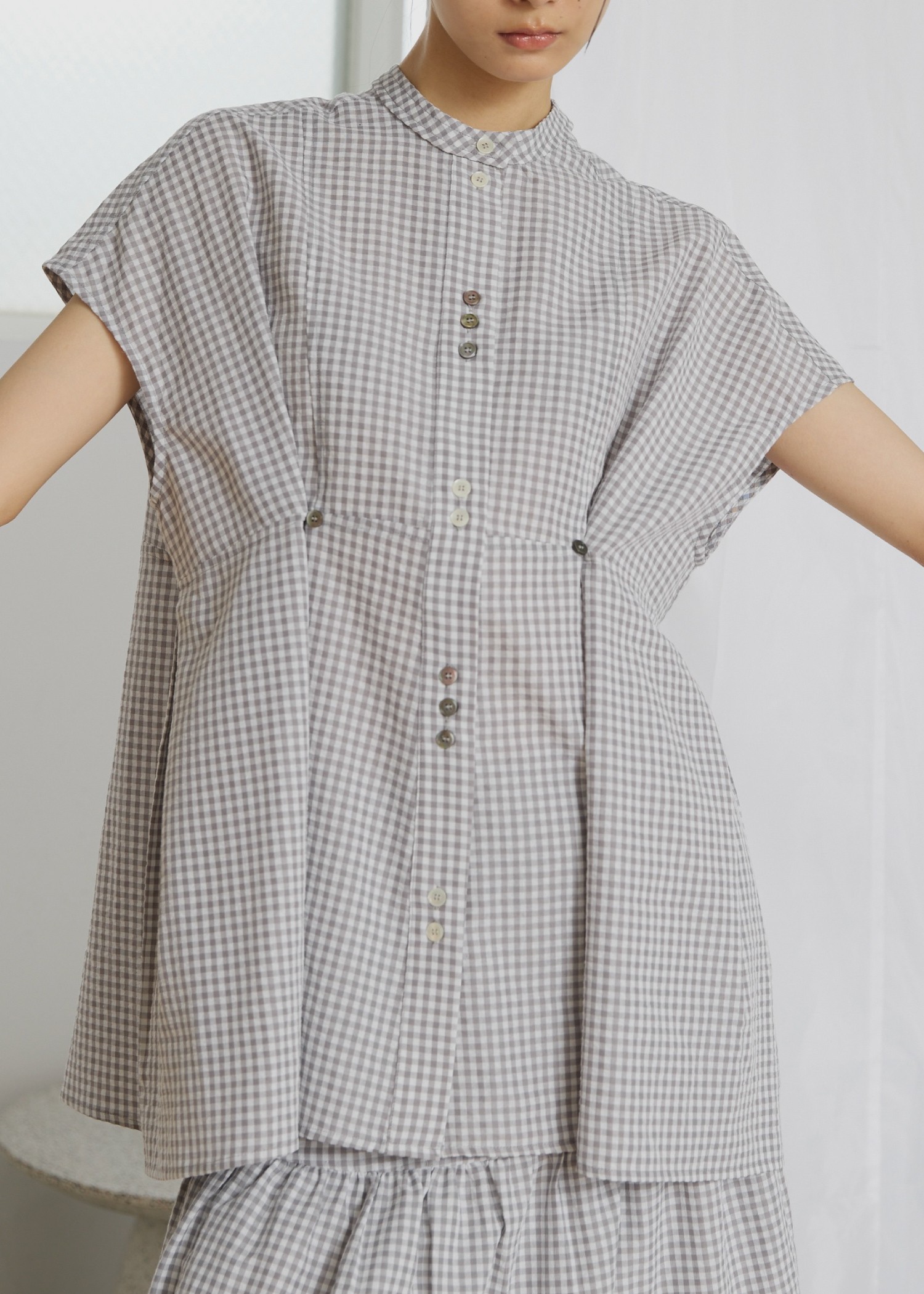 gingham check french sleeve SH