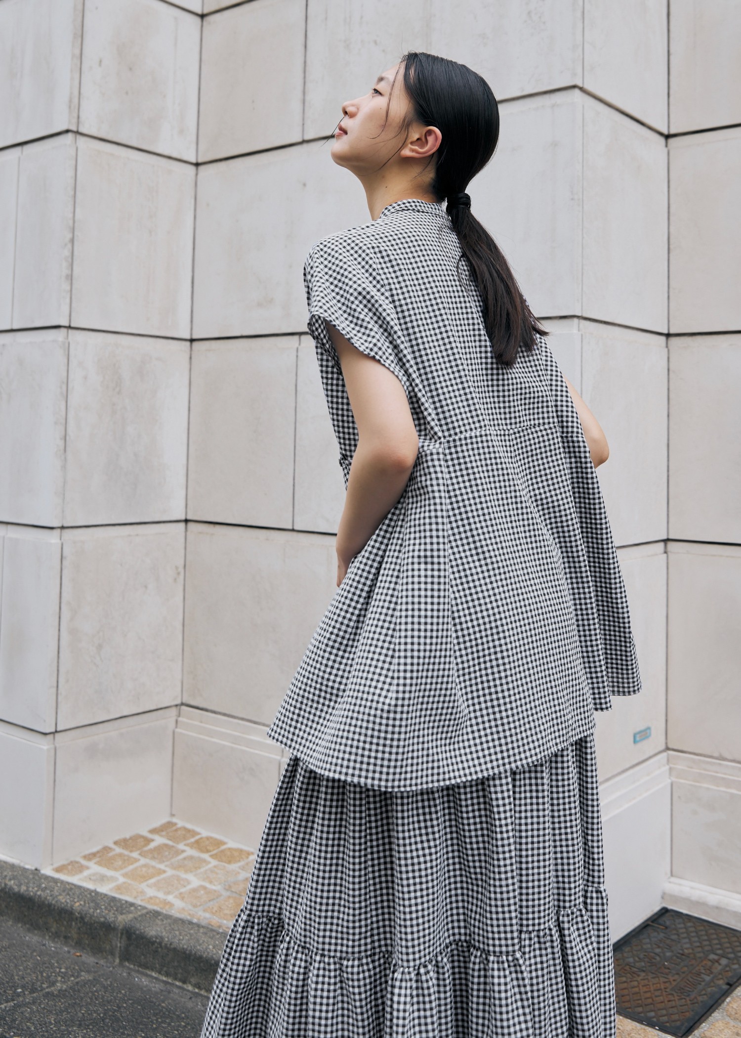 gingham check french sleeve SH