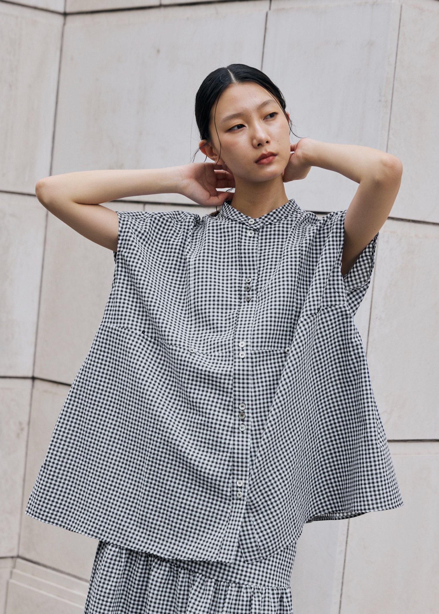 gingham check french sleeve SH