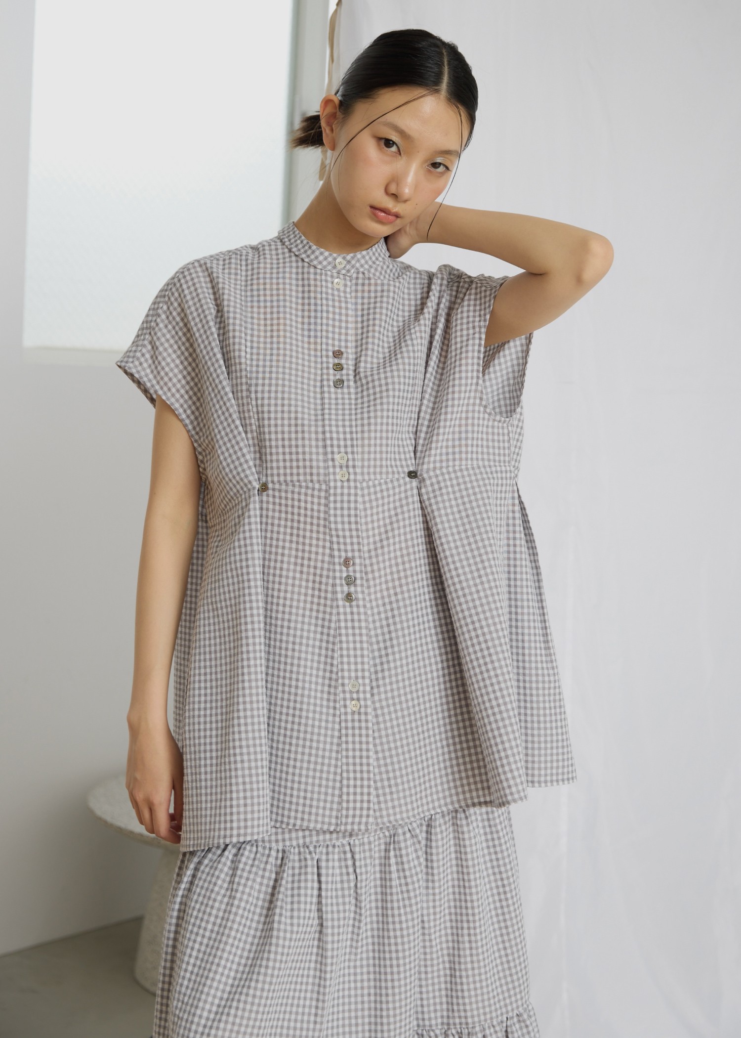gingham check french sleeve SH