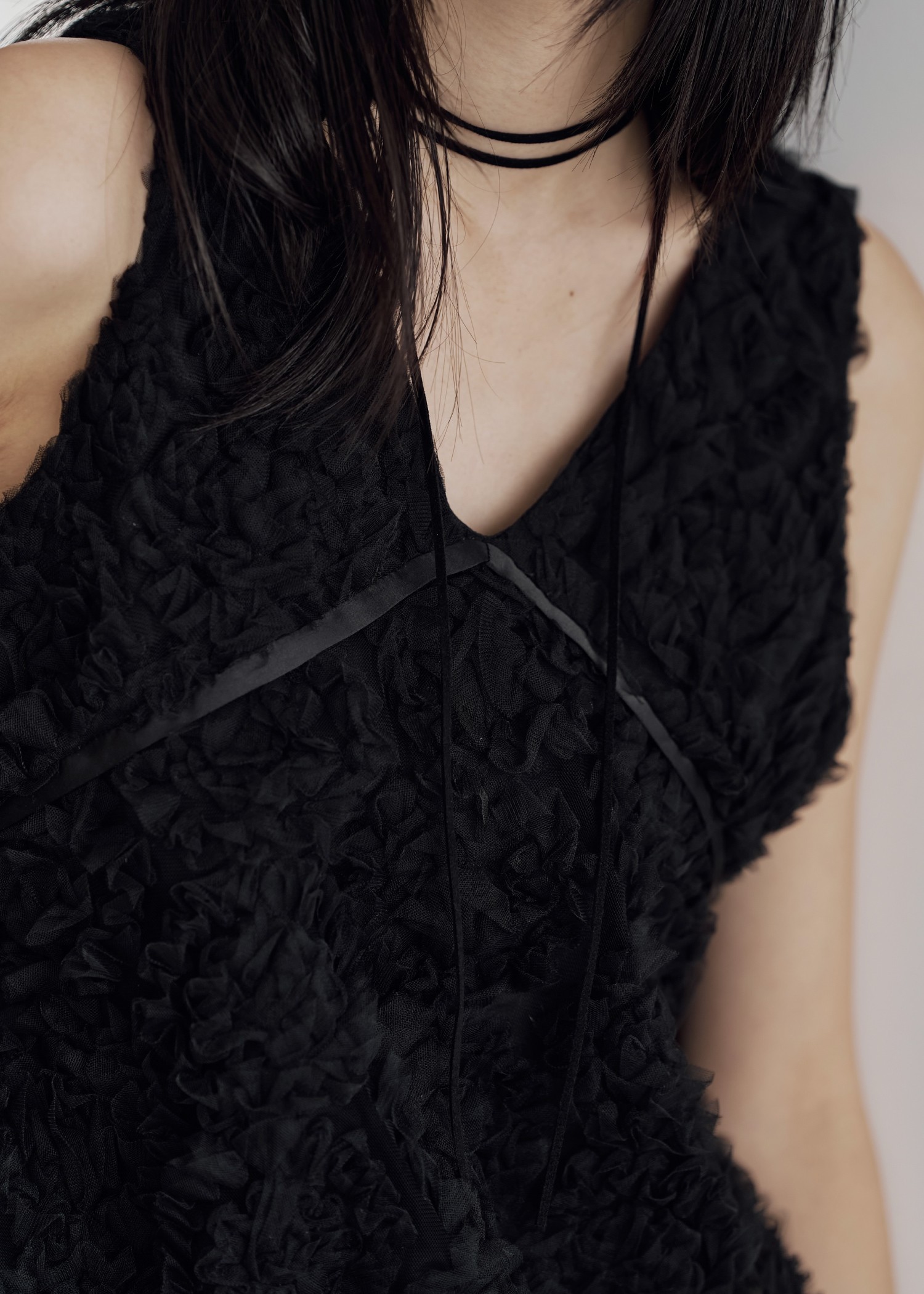 circle tulle motif balloon peplum nosleeve tops