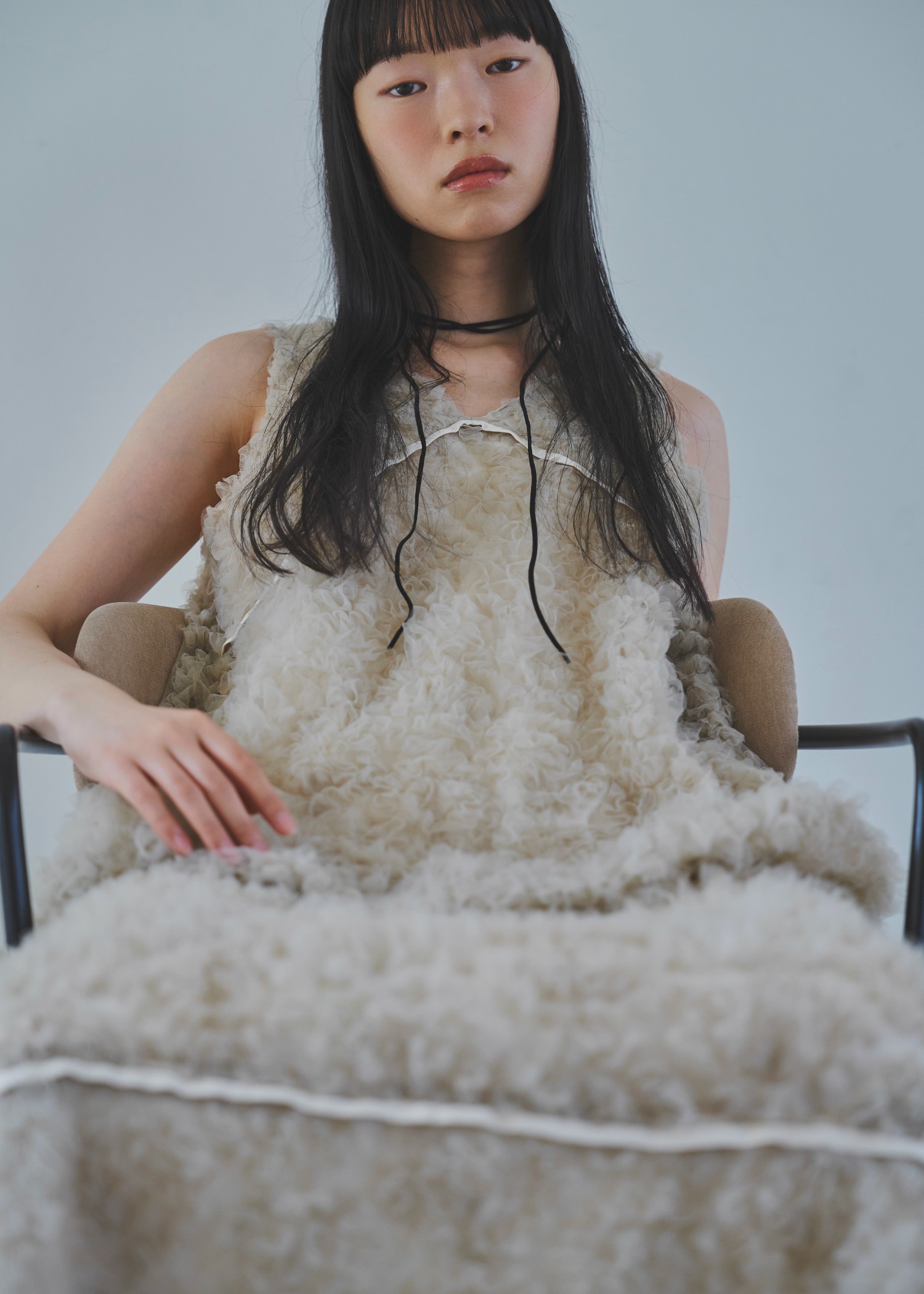 circle tulle motif balloon peplum nosleeve tops