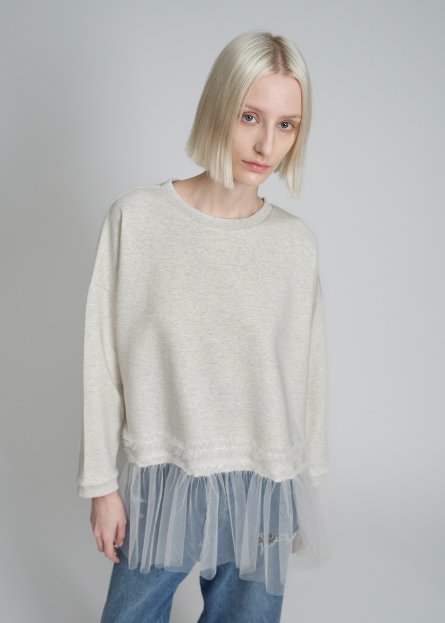 over size hem frill tulle tops