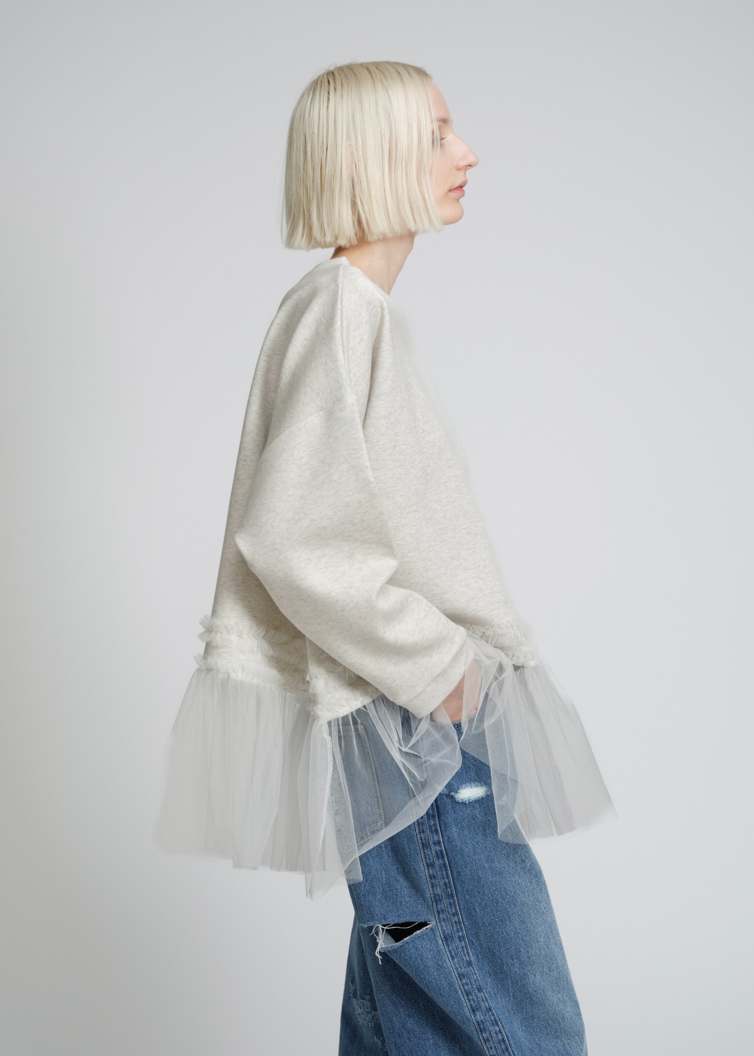 over size hem frill tulle tops