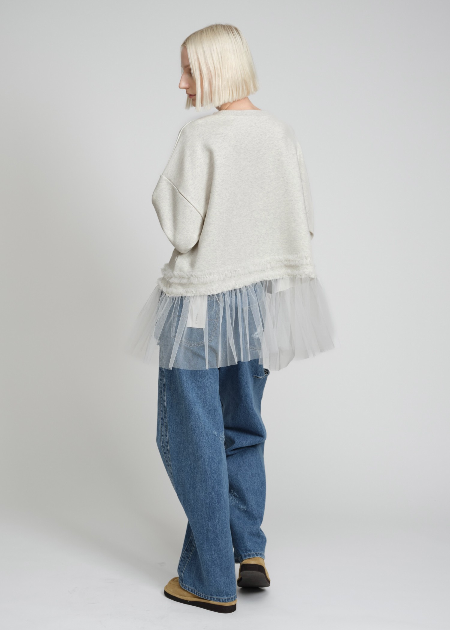 over size hem frill tulle tops