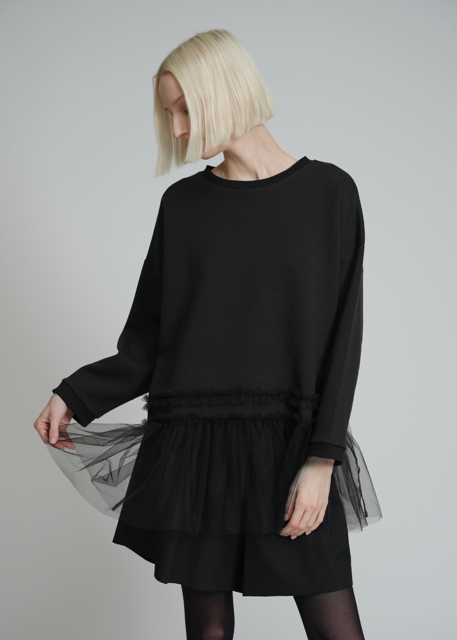 over size hem frill tulle tops