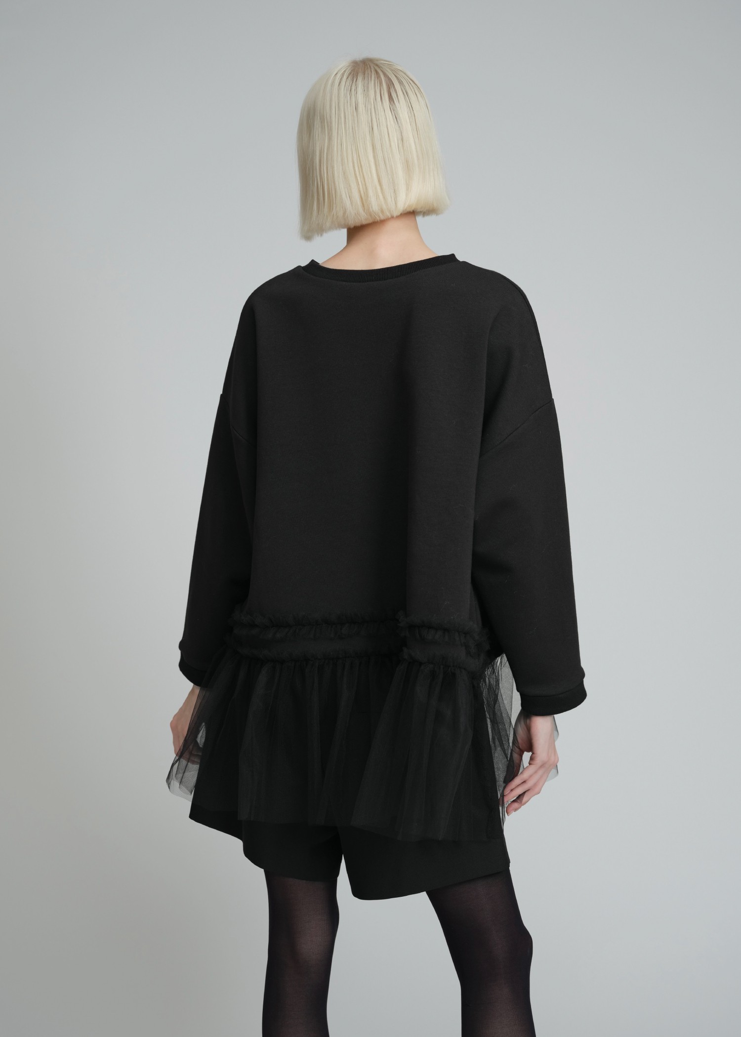 over size hem frill tulle tops