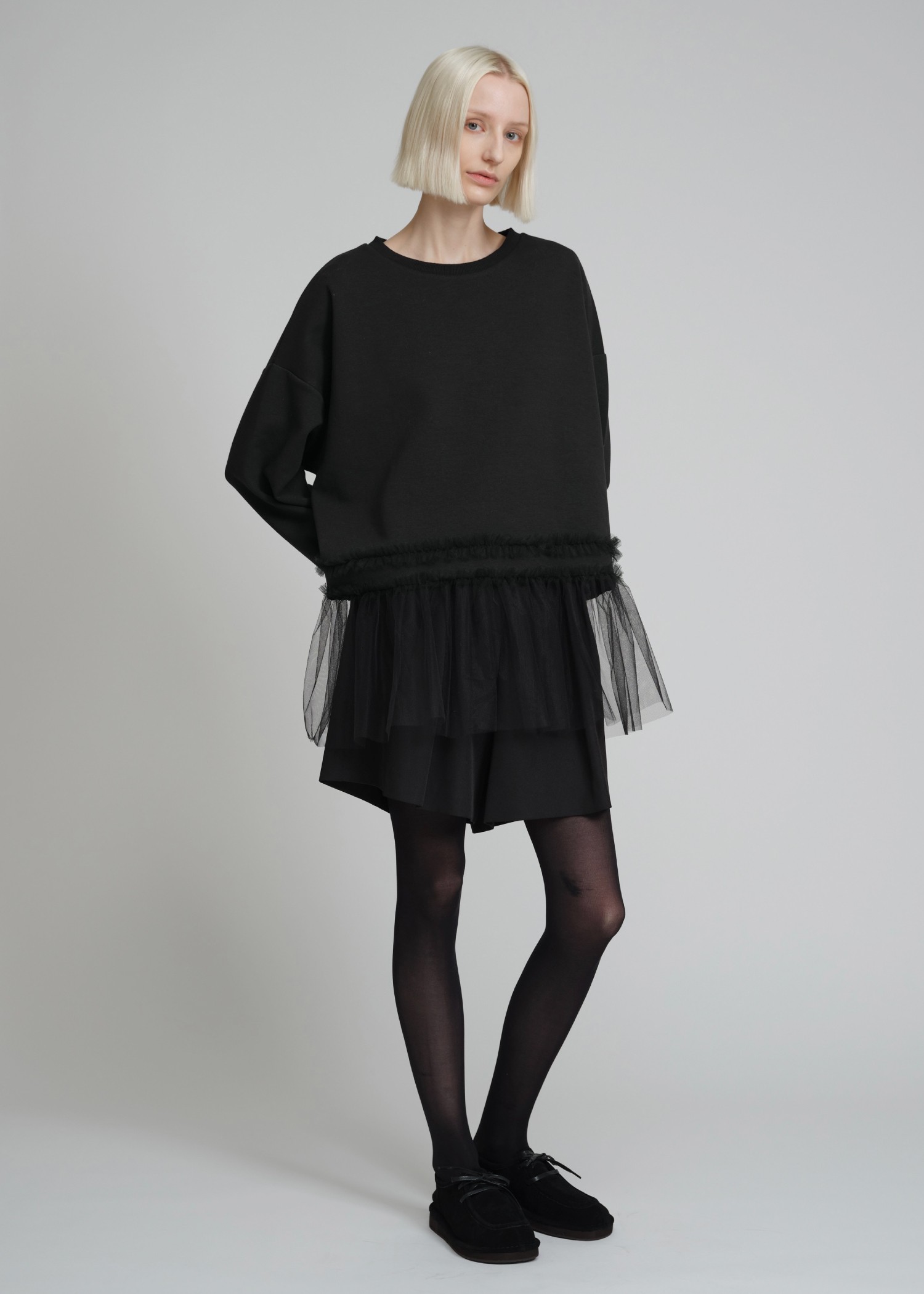 over size hem frill tulle tops