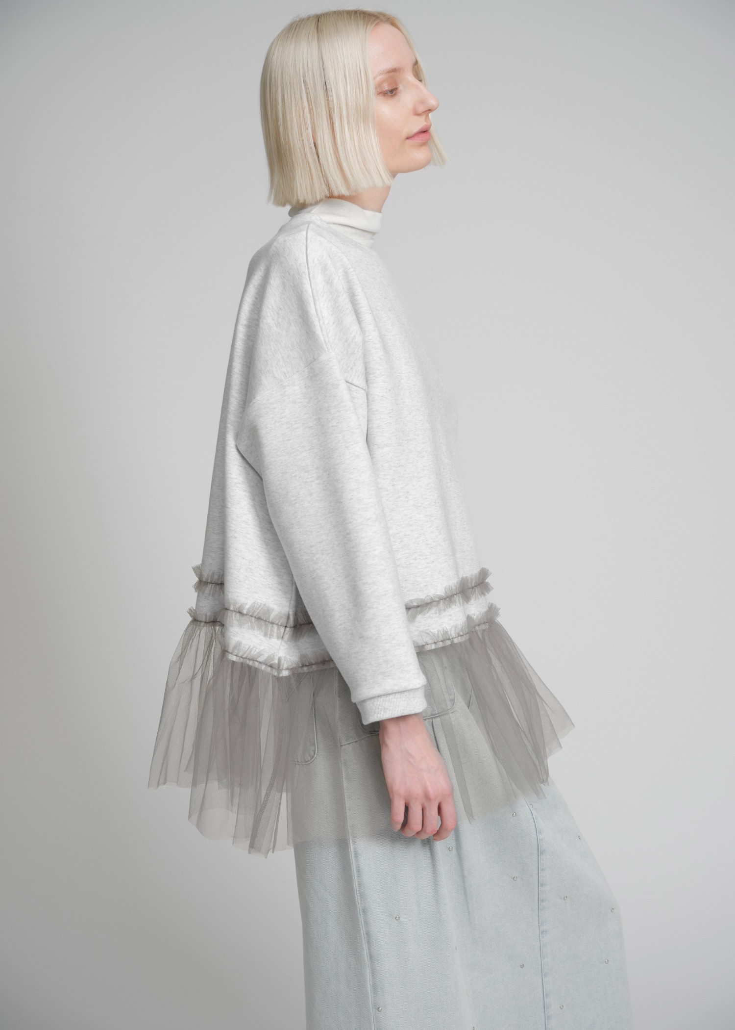 over size hem frill tulle tops