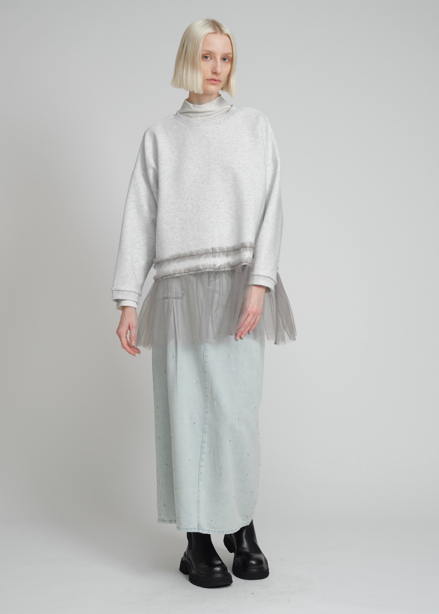 over size hem frill tulle tops