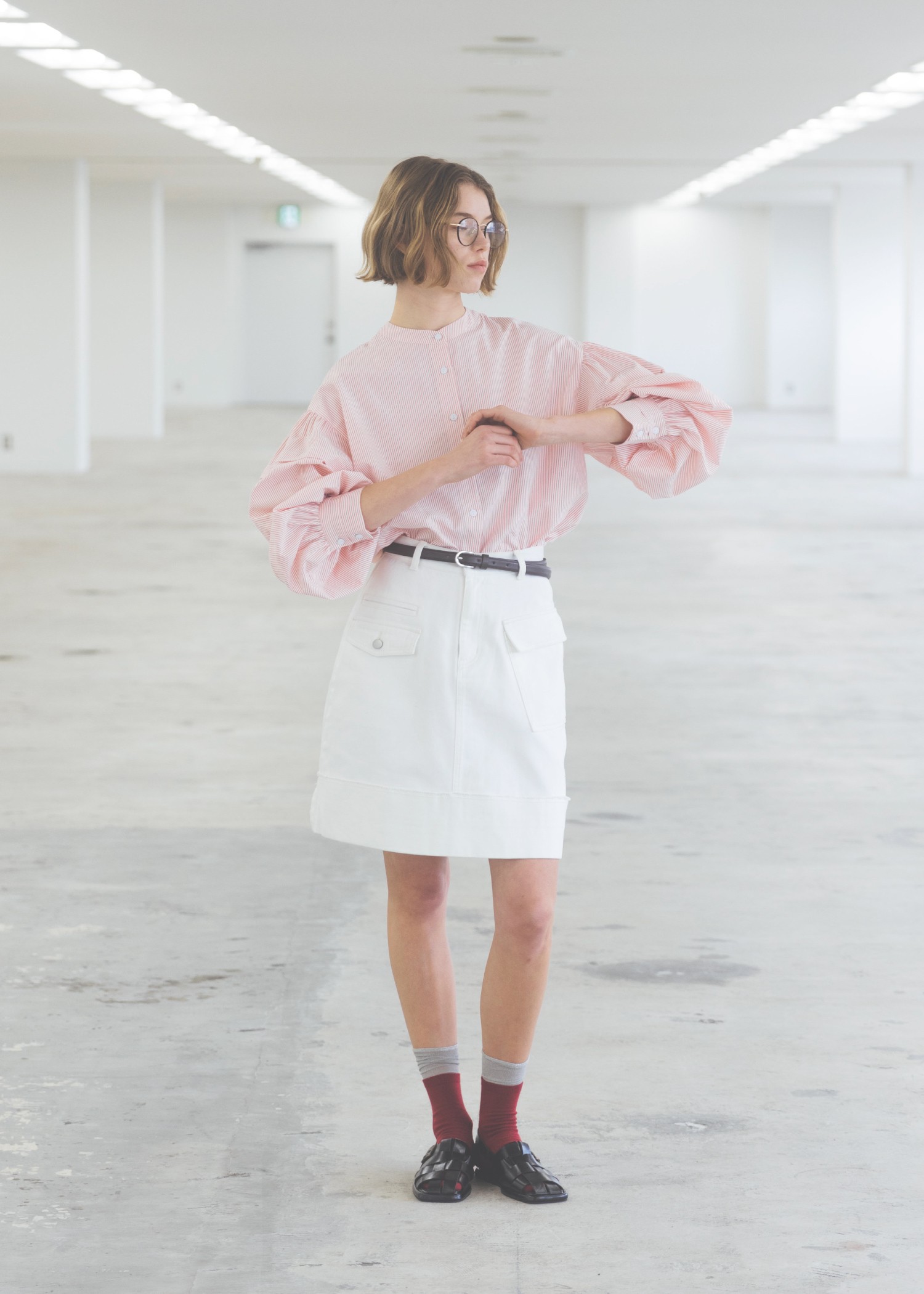 stripe balloon sleeve cleric BL