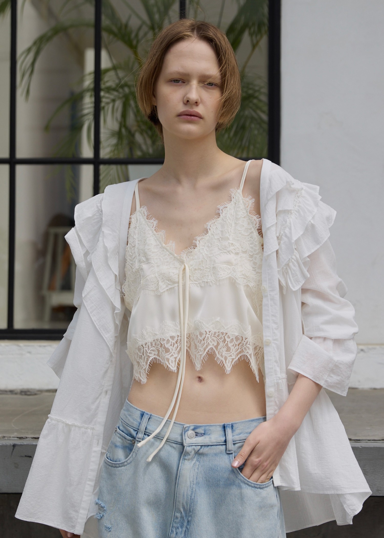 lace cropped bustier cami