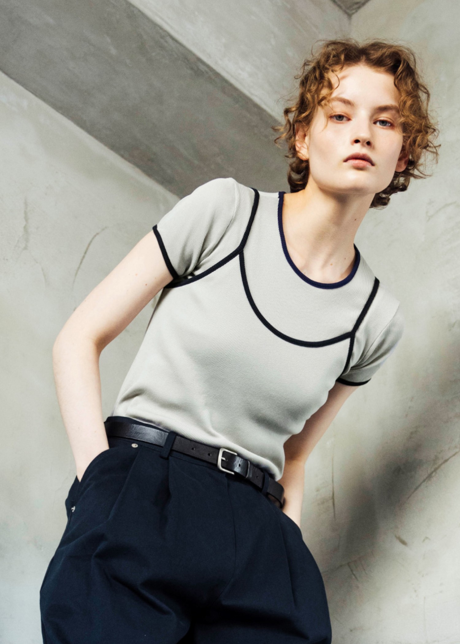 color schem cami & T-shirt set rib tops