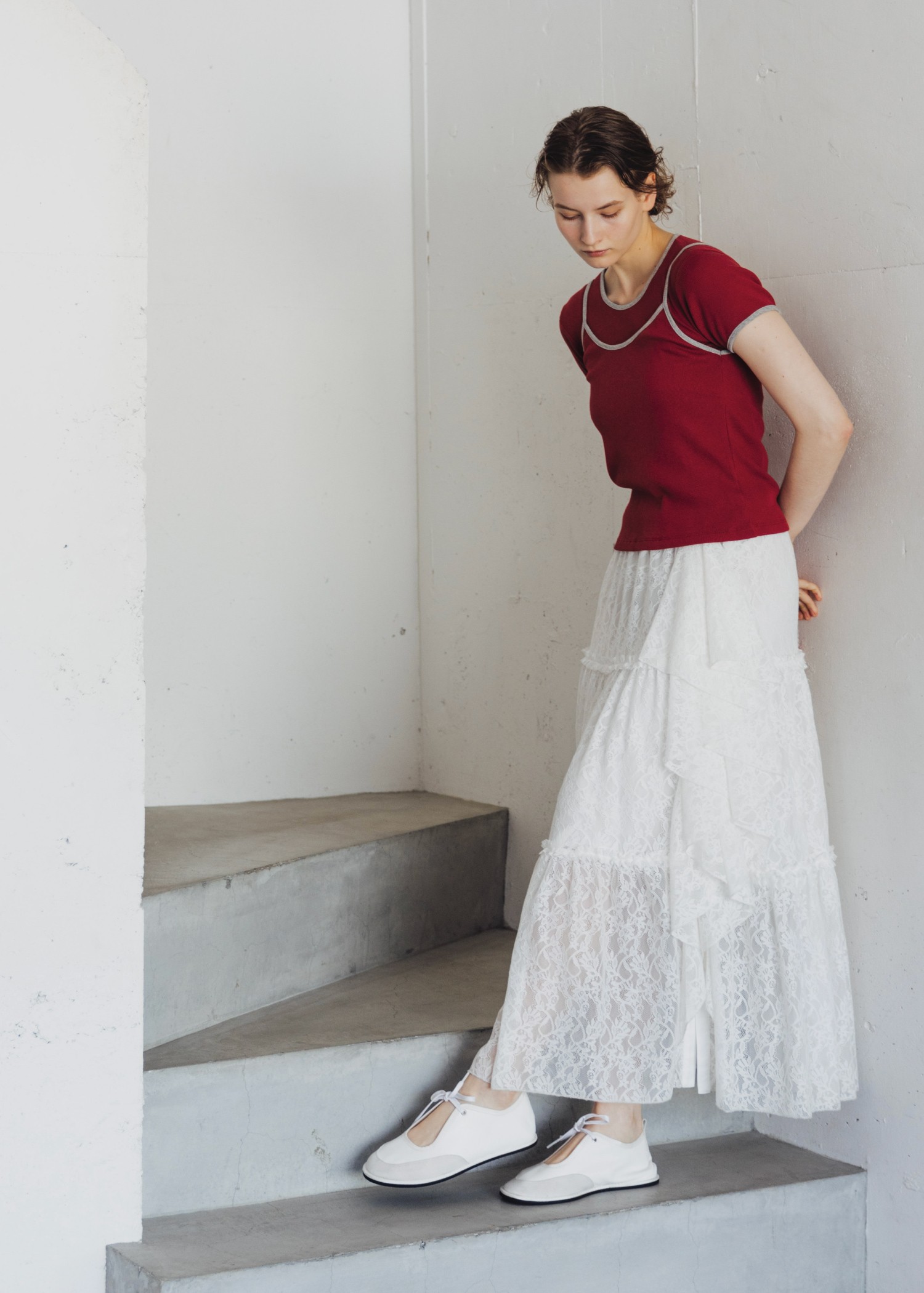 color schem cami & T-shirt set rib tops