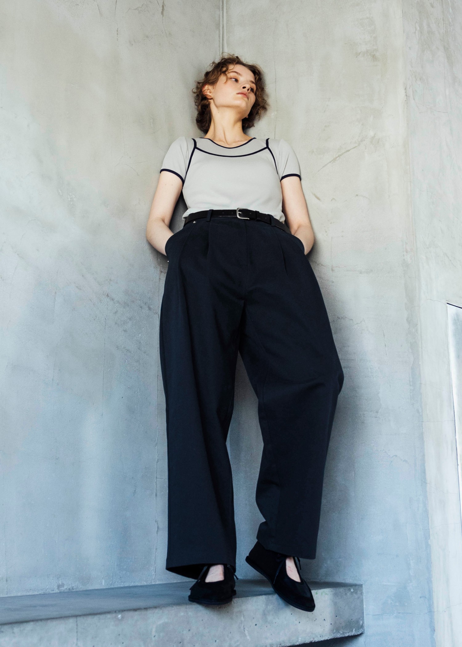 color schem cami & T-shirt set rib tops