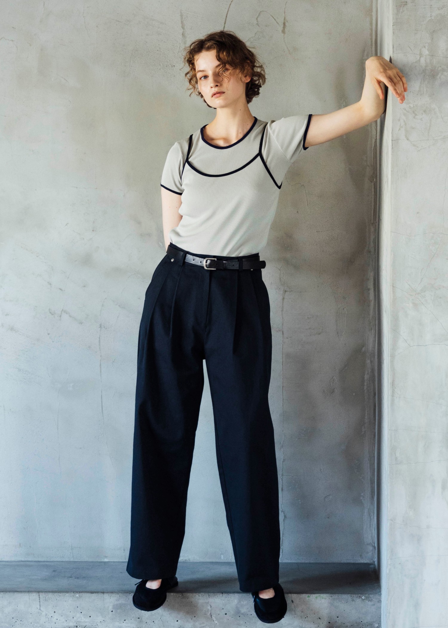 color schem cami & T-shirt set rib tops