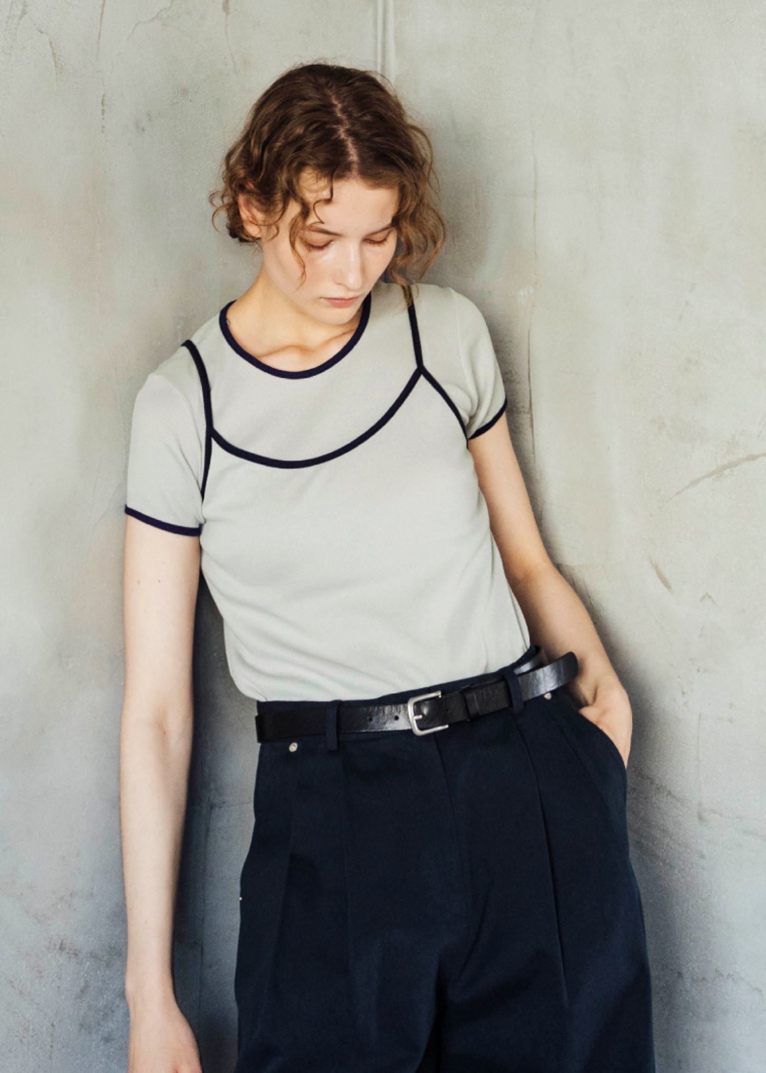 color schem cami & T-shirt set rib tops