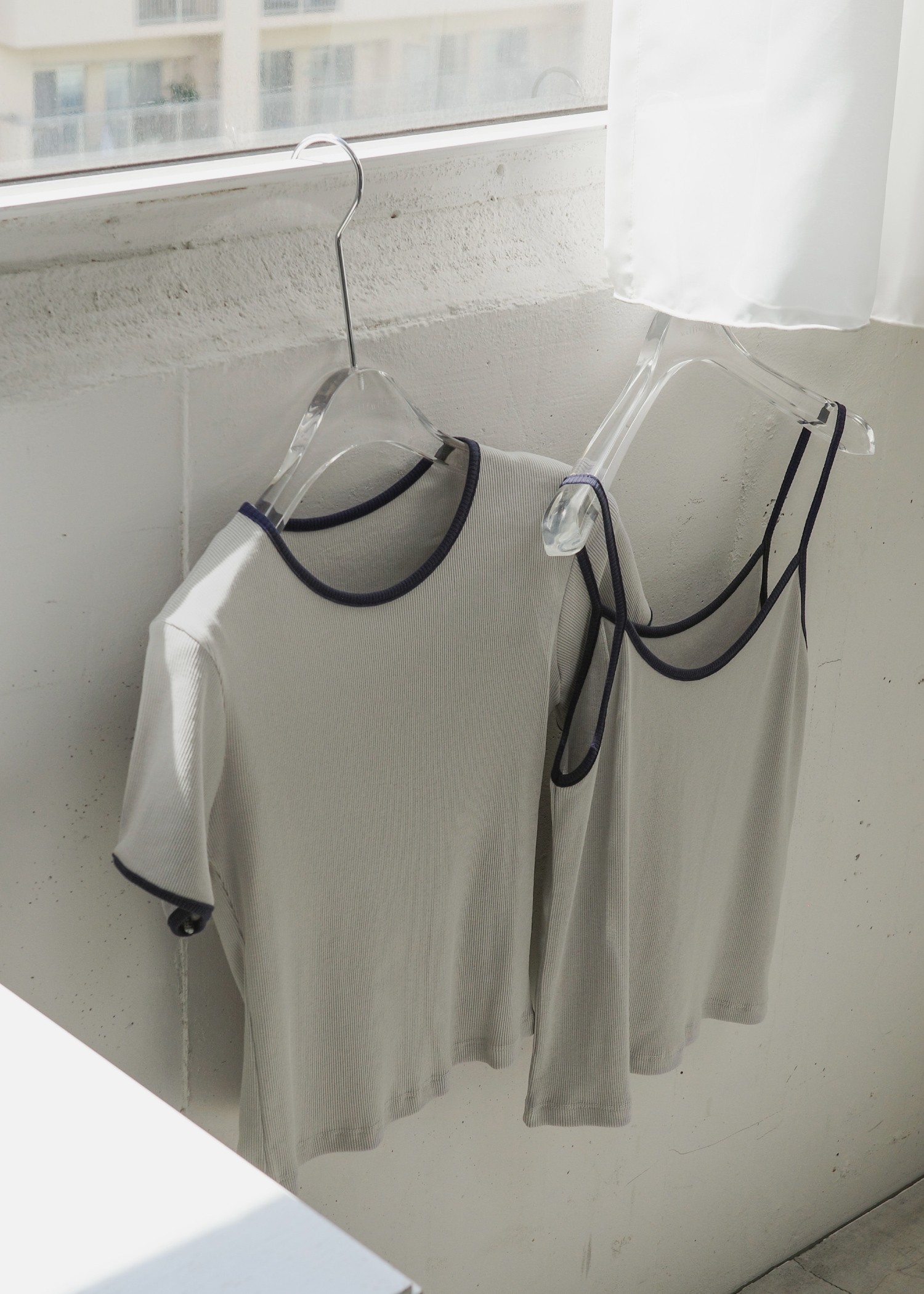 color schem cami & T-shirt set rib tops