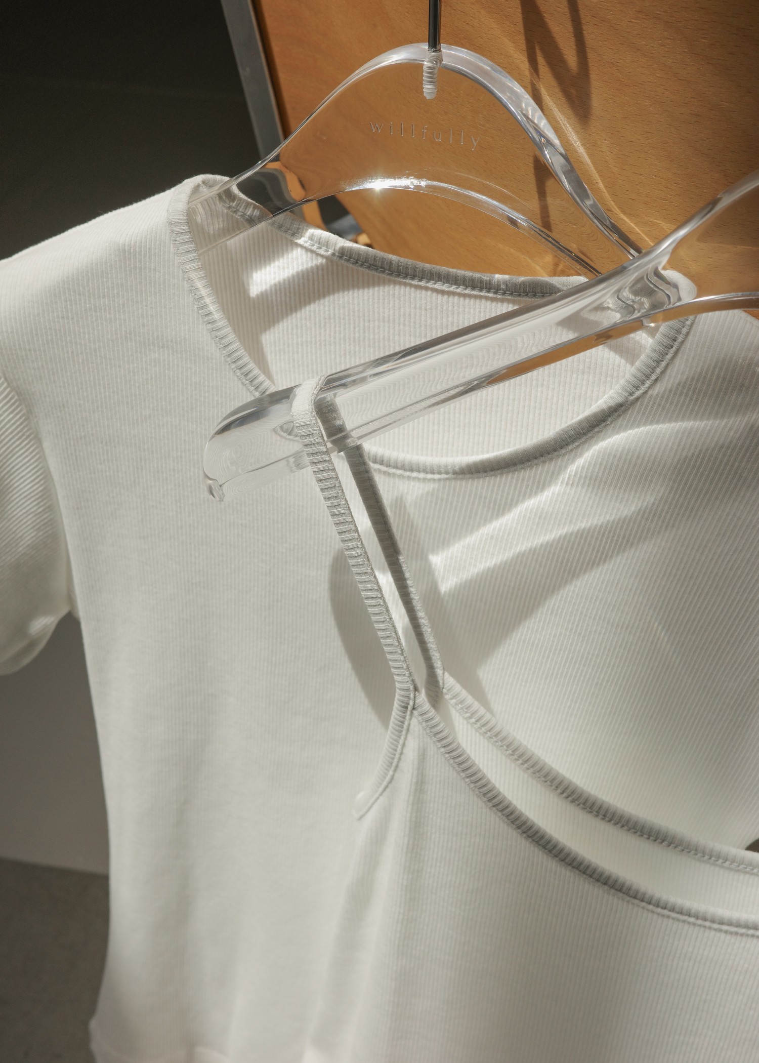 color schem cami & T-shirt set rib tops