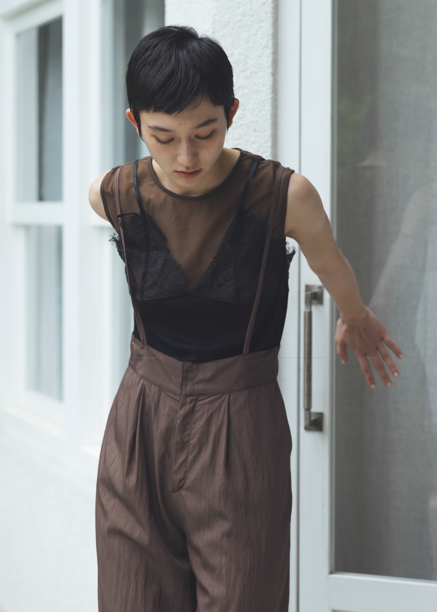 sheer cut and sew layered lace tops