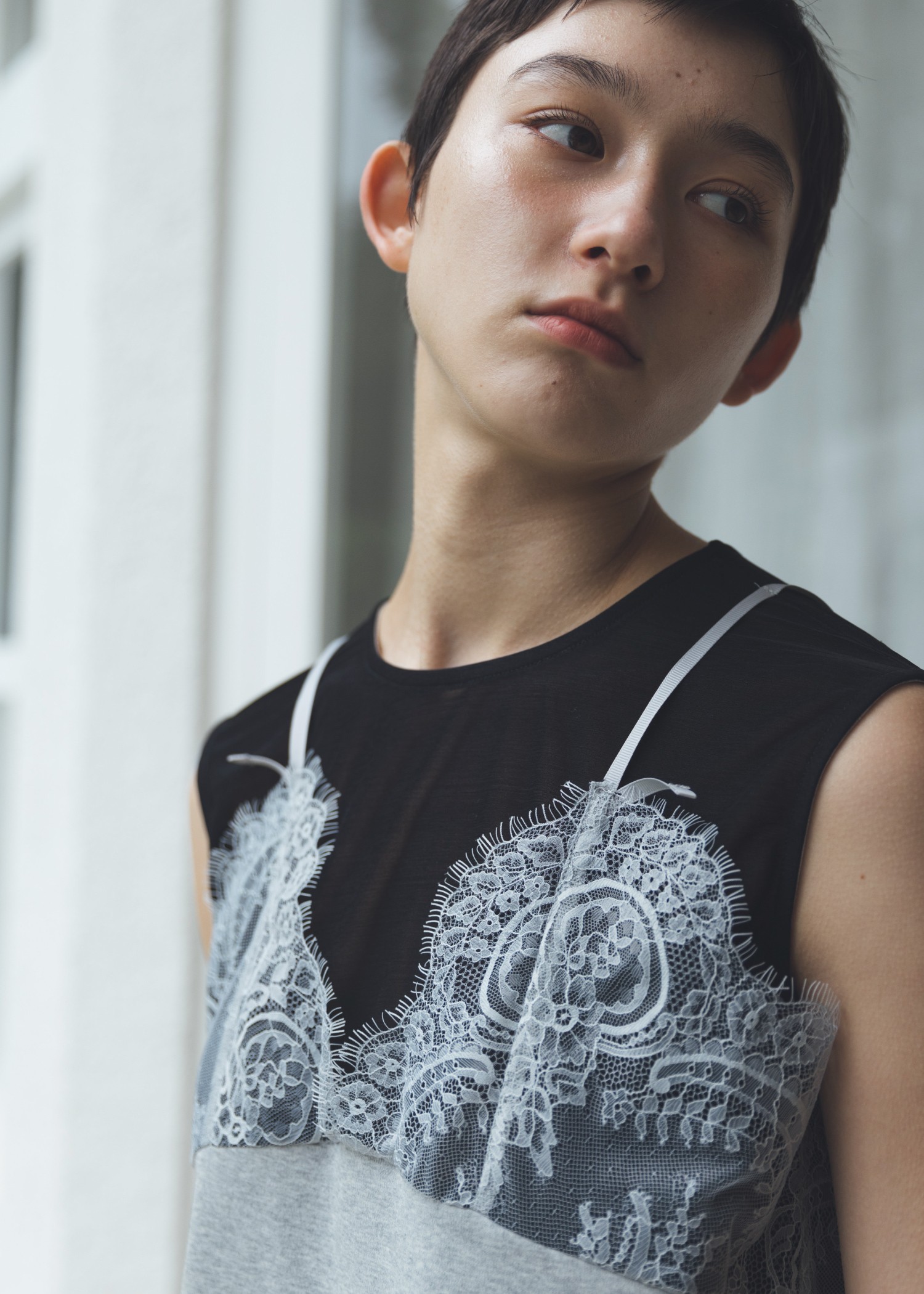 sheer cut and sew layered lace tops