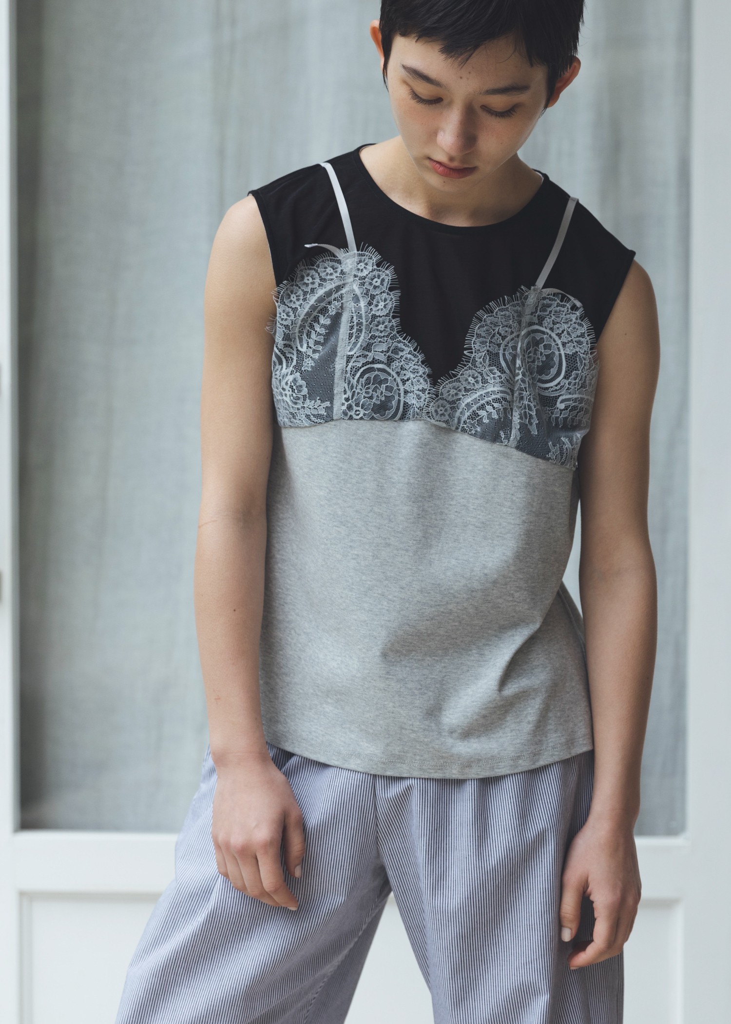 sheer cut and sew layered lace tops