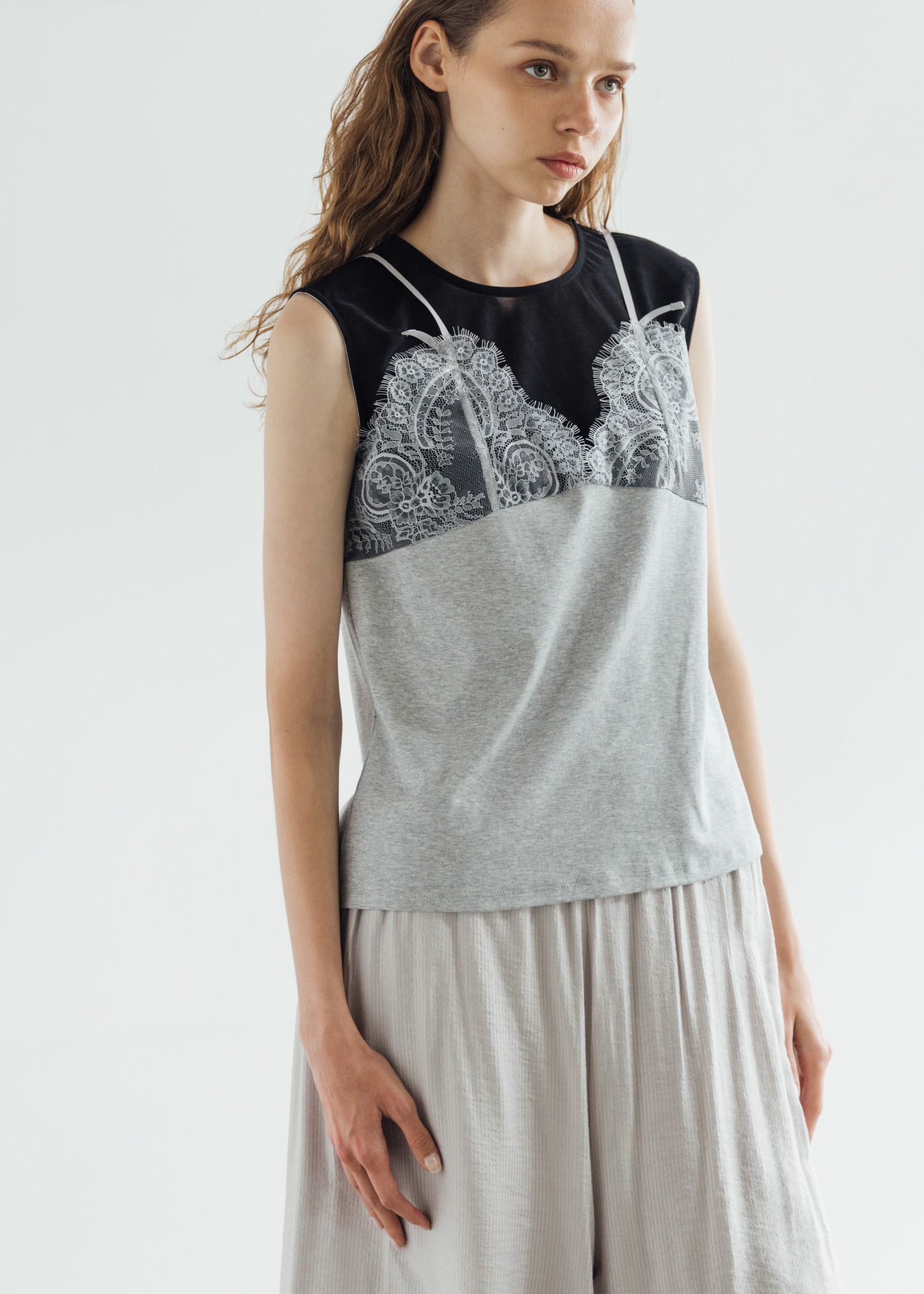 sheer cut and sew layered lace tops