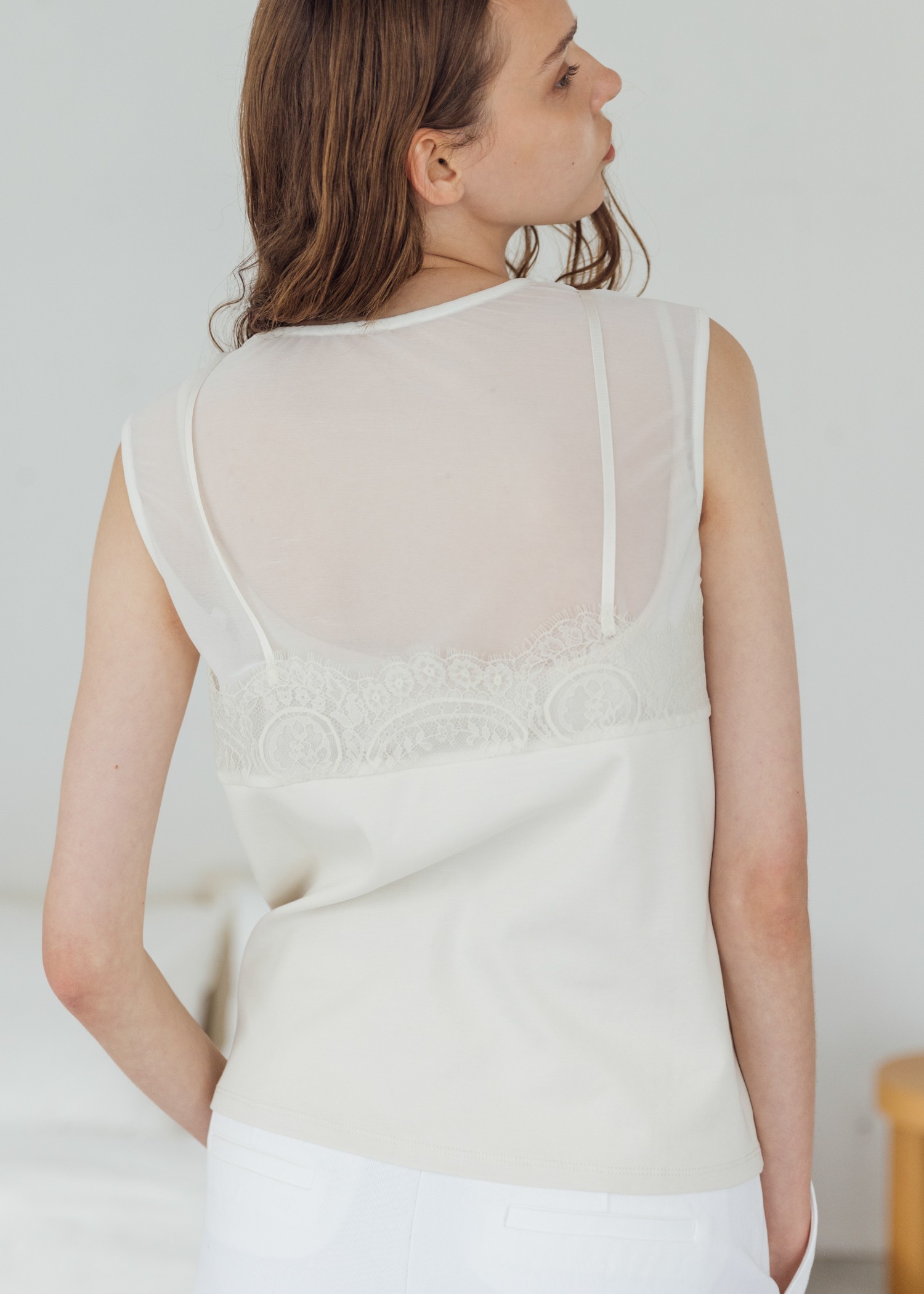 sheer cut and sew layered lace tops