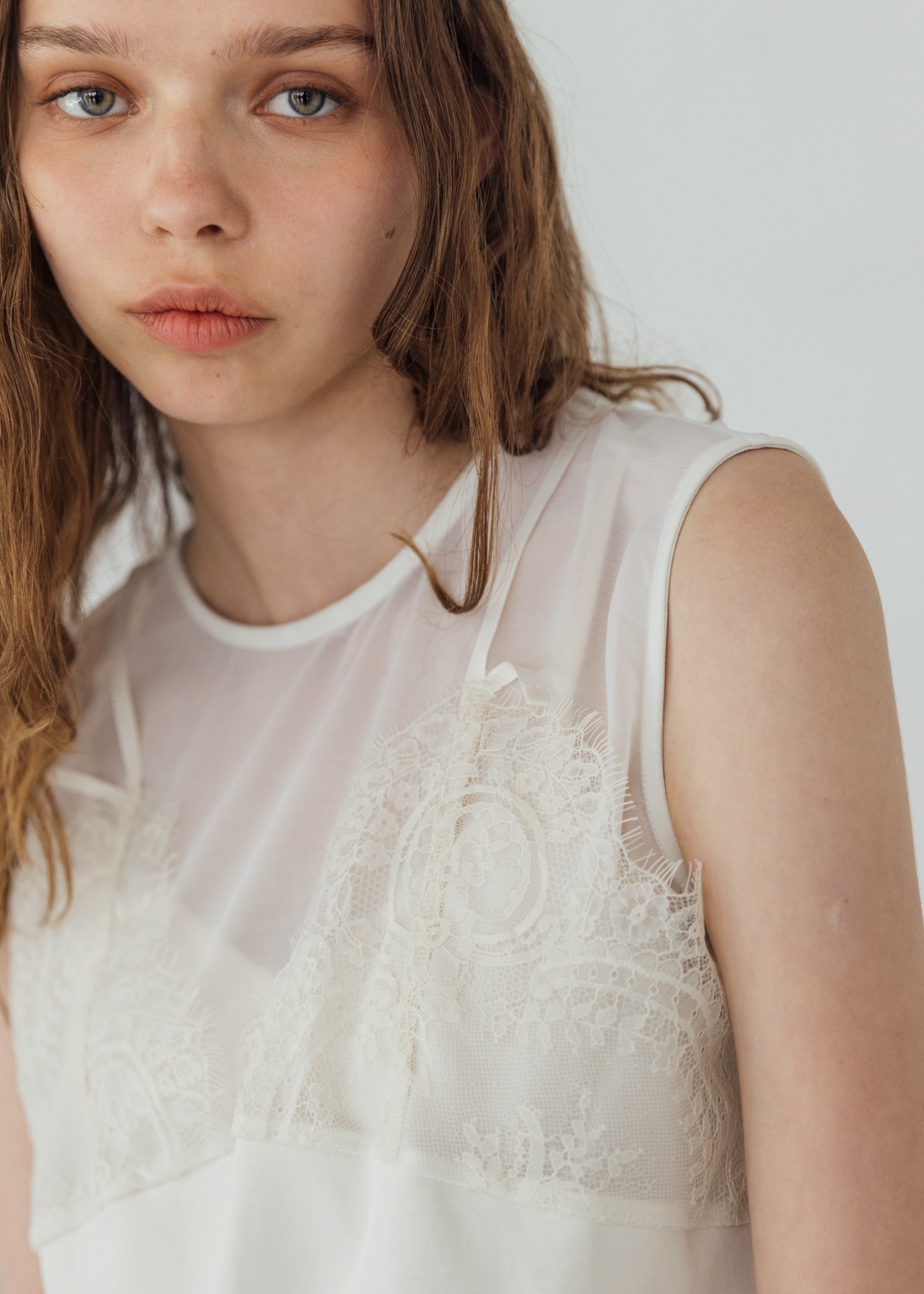 sheer cut and sew layered lace tops