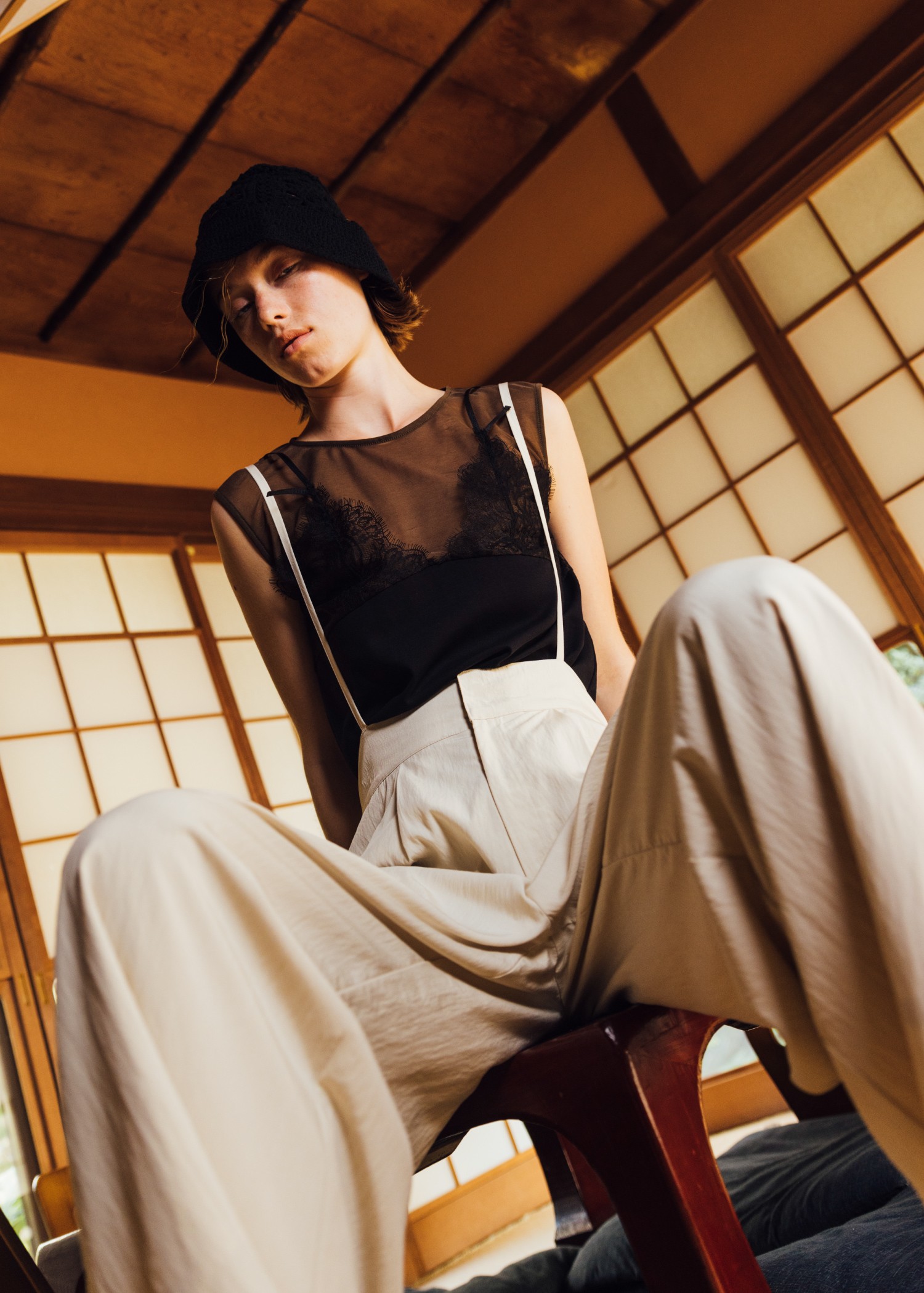 sheer cut and sew layered lace tops