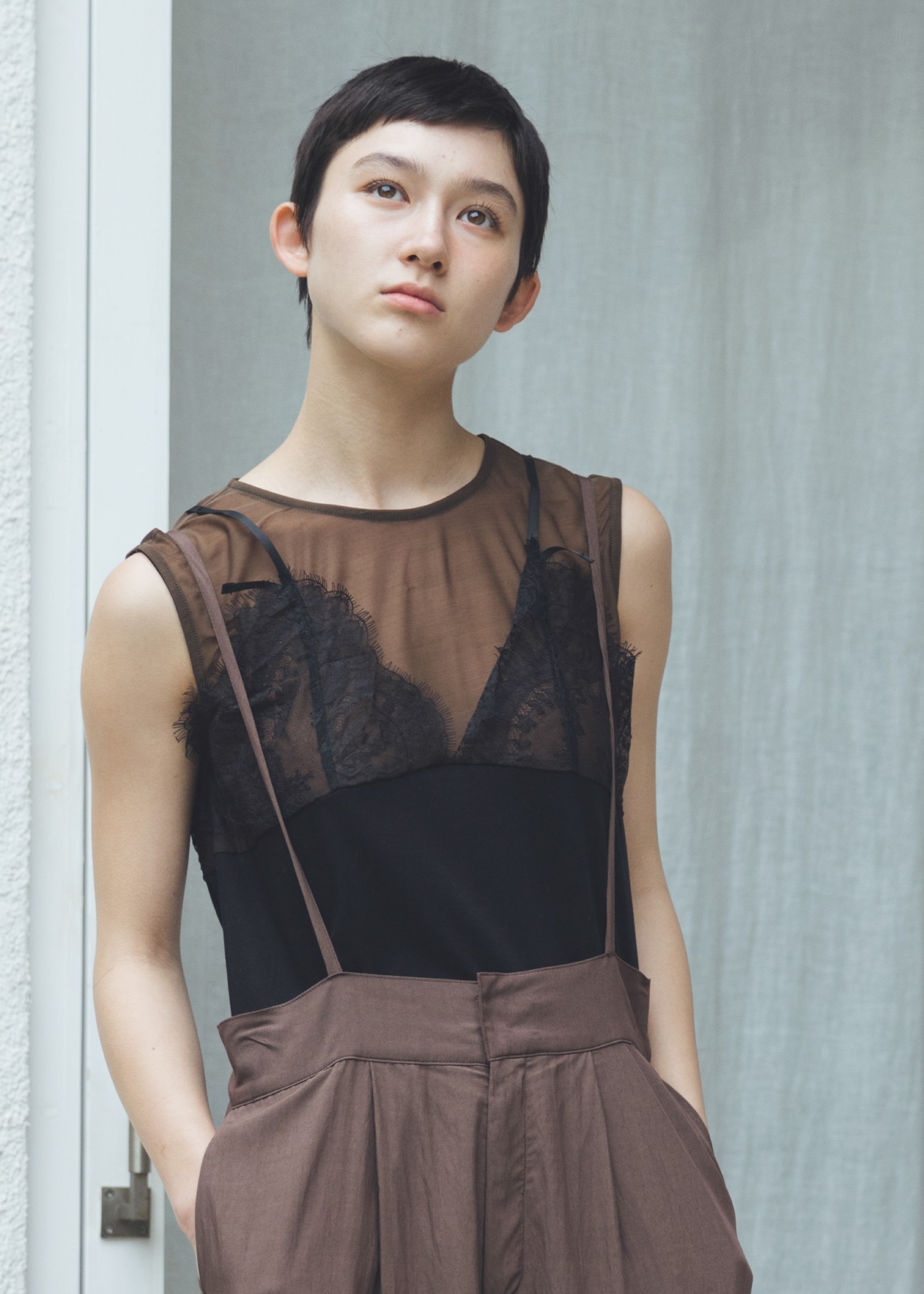 sheer cut and sew layered lace tops