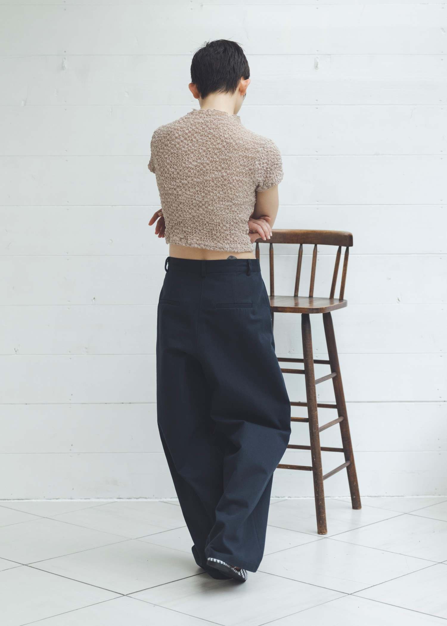 crumple petit high neck short tops