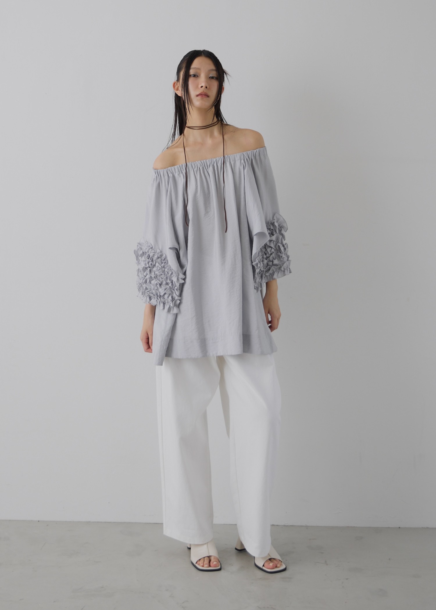 flutter frill sleeve gather tunic