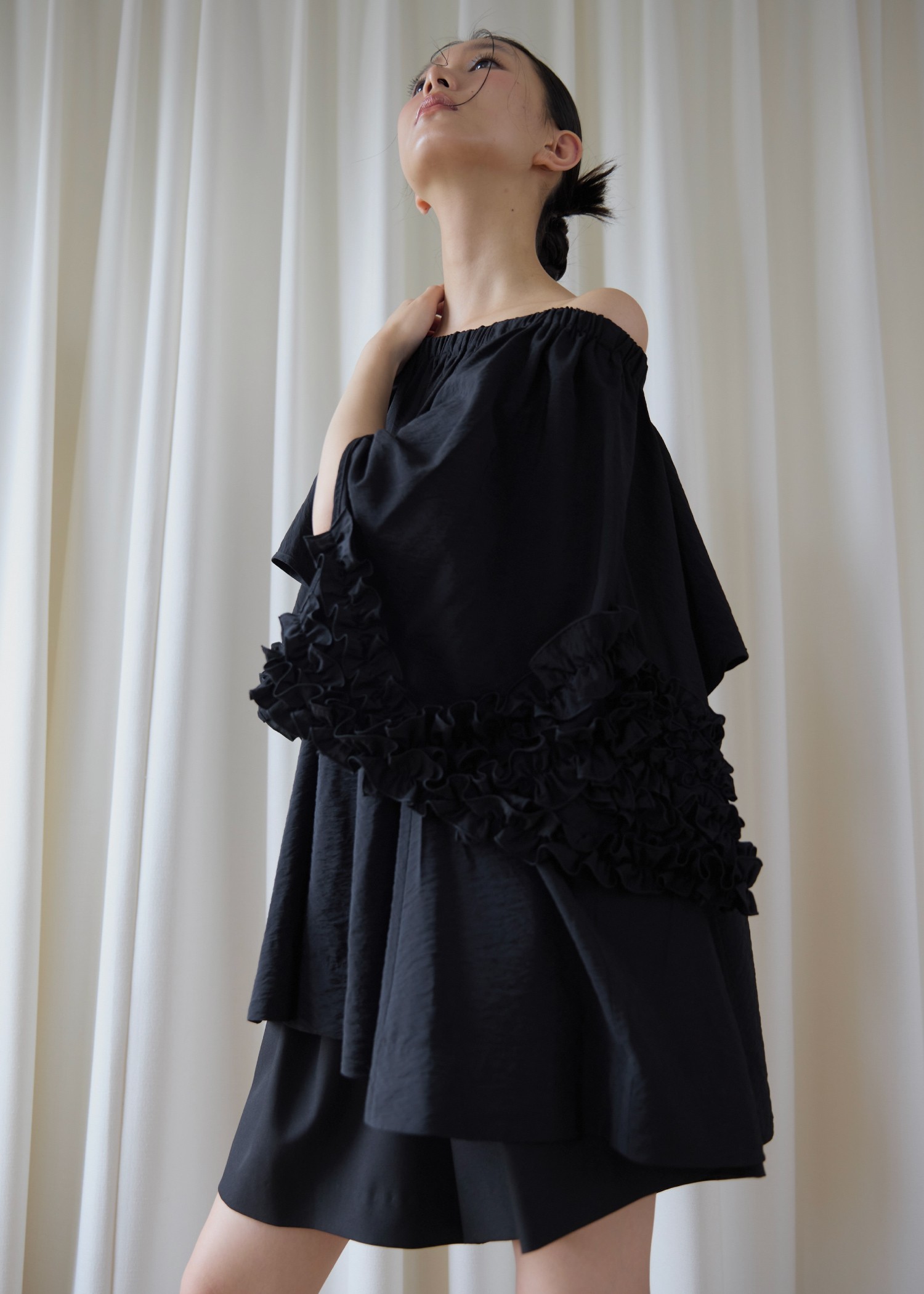 flutter frill sleeve gather tunic