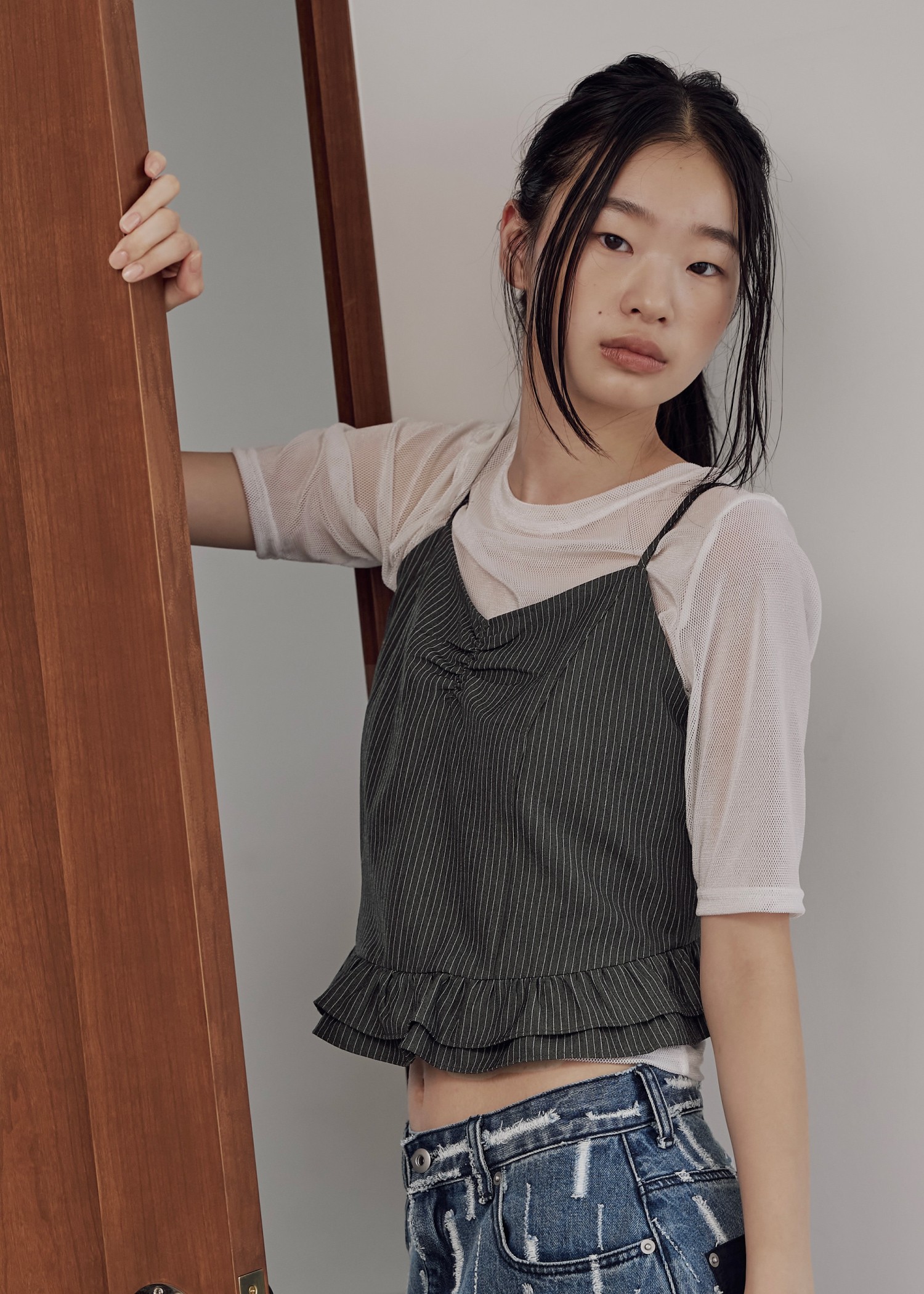 velour mesh tulle half sleeve tops