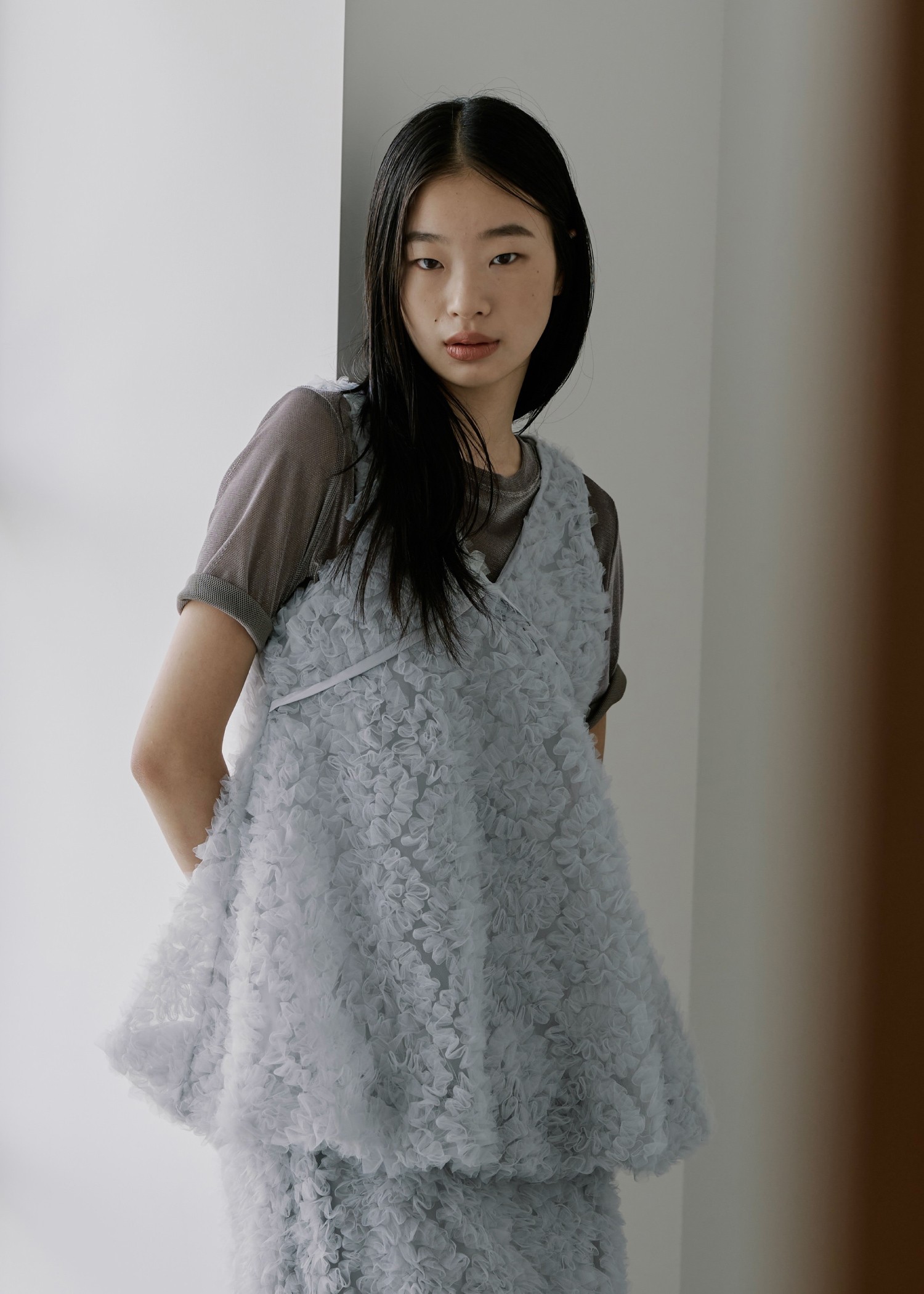 velour mesh tulle half sleeve tops