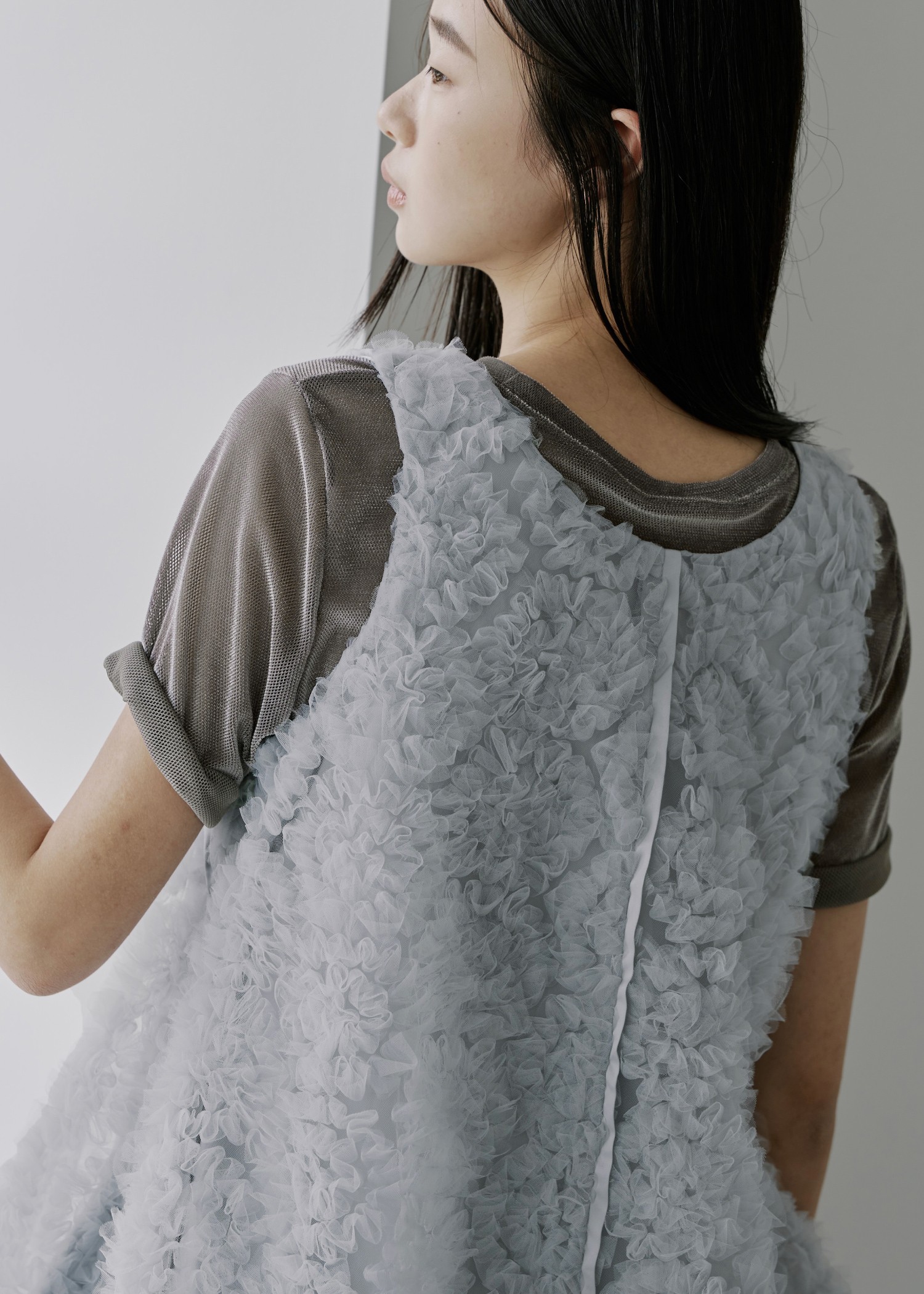 velour mesh tulle half sleeve tops