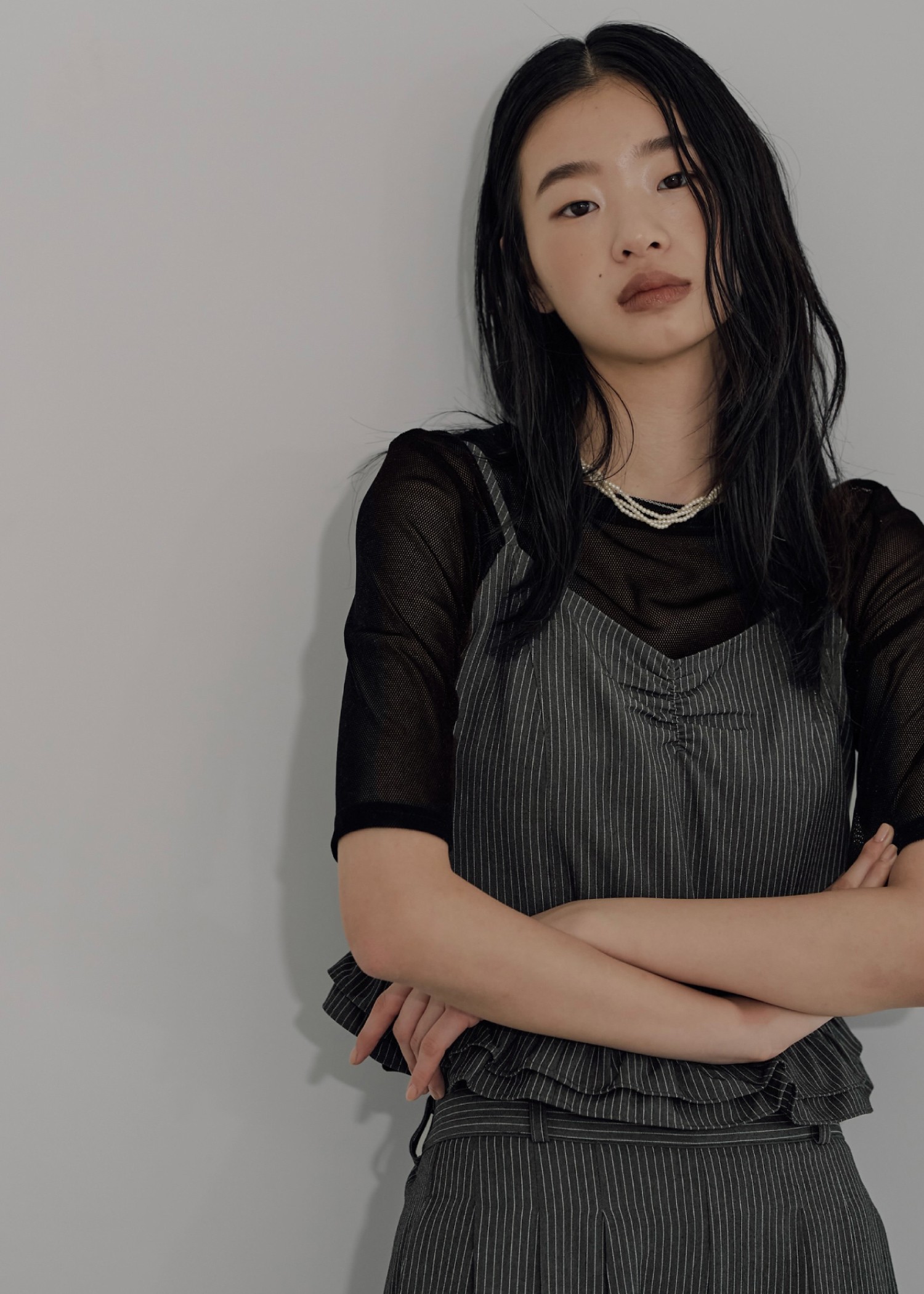 velour mesh tulle half sleeve tops