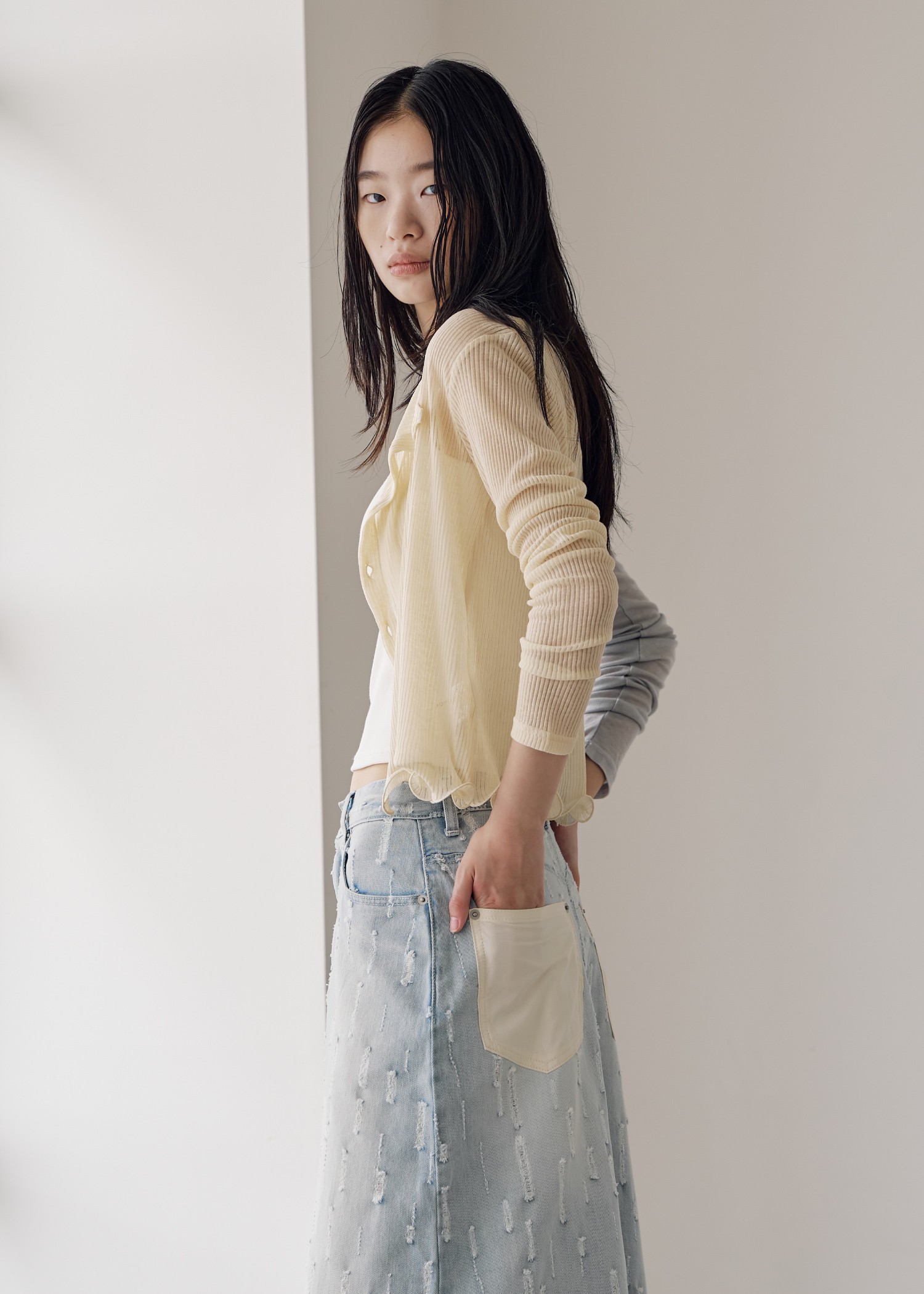 hem mellow sheer assort fabric tops