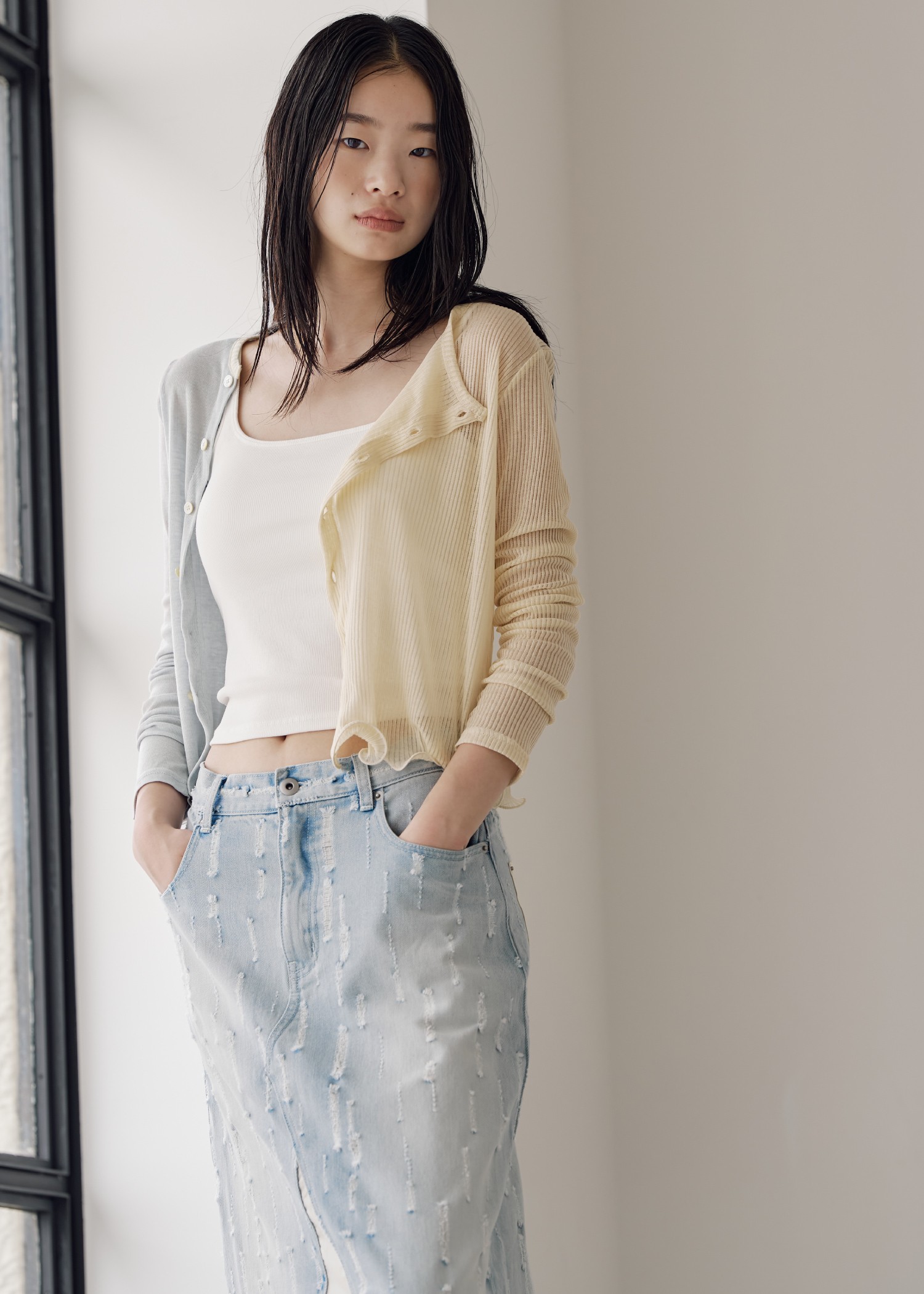 hem mellow sheer assort fabric tops