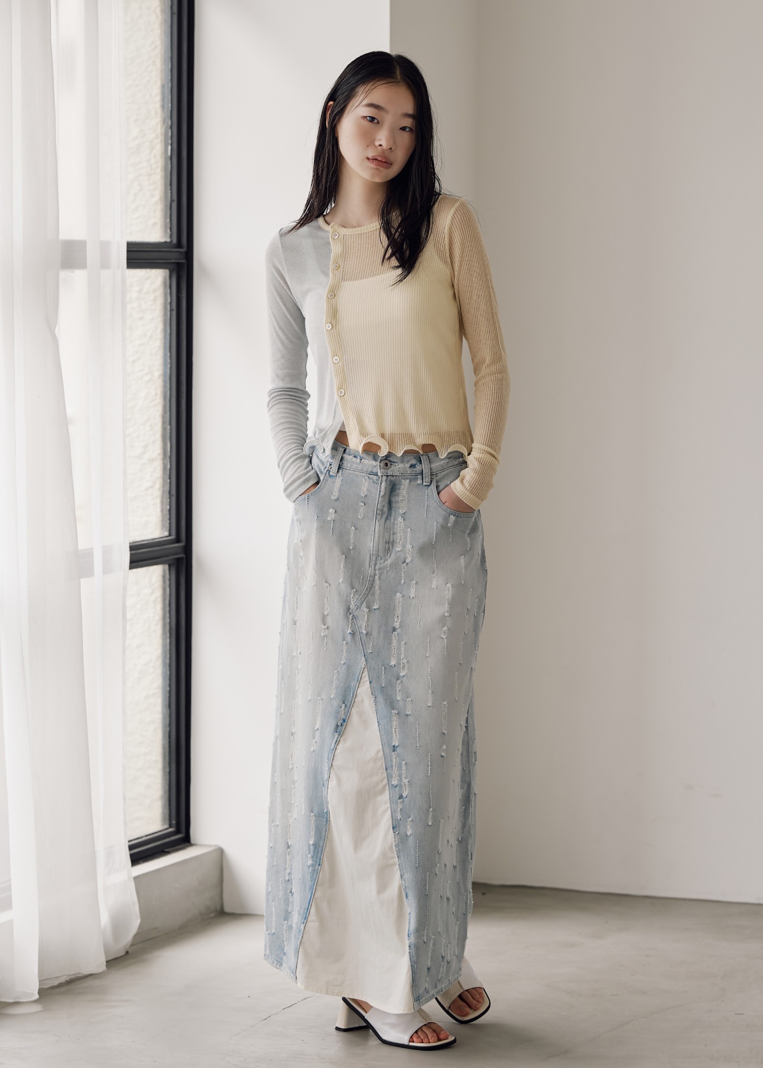 hem mellow sheer assort fabric tops