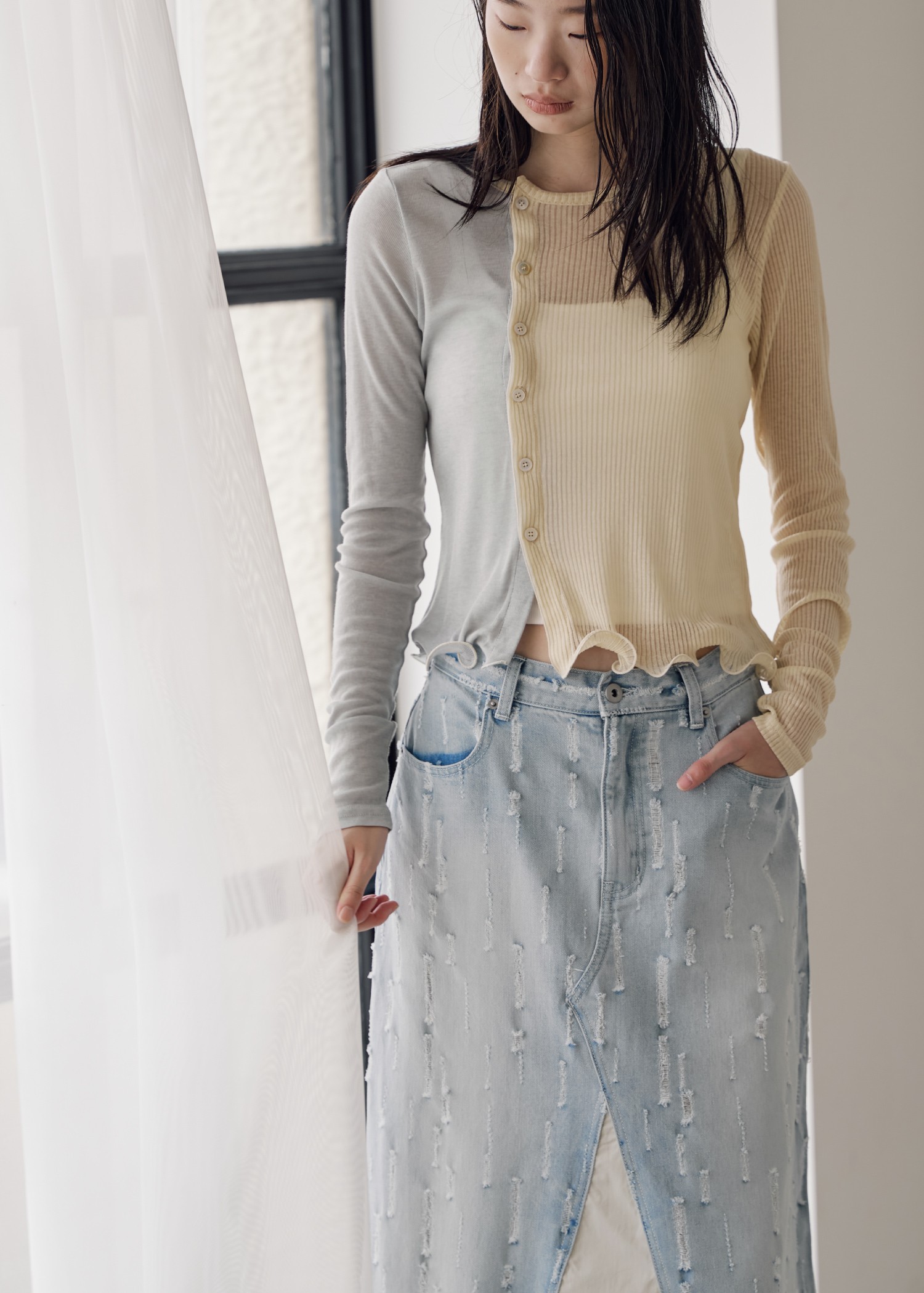 hem mellow sheer assort fabric tops