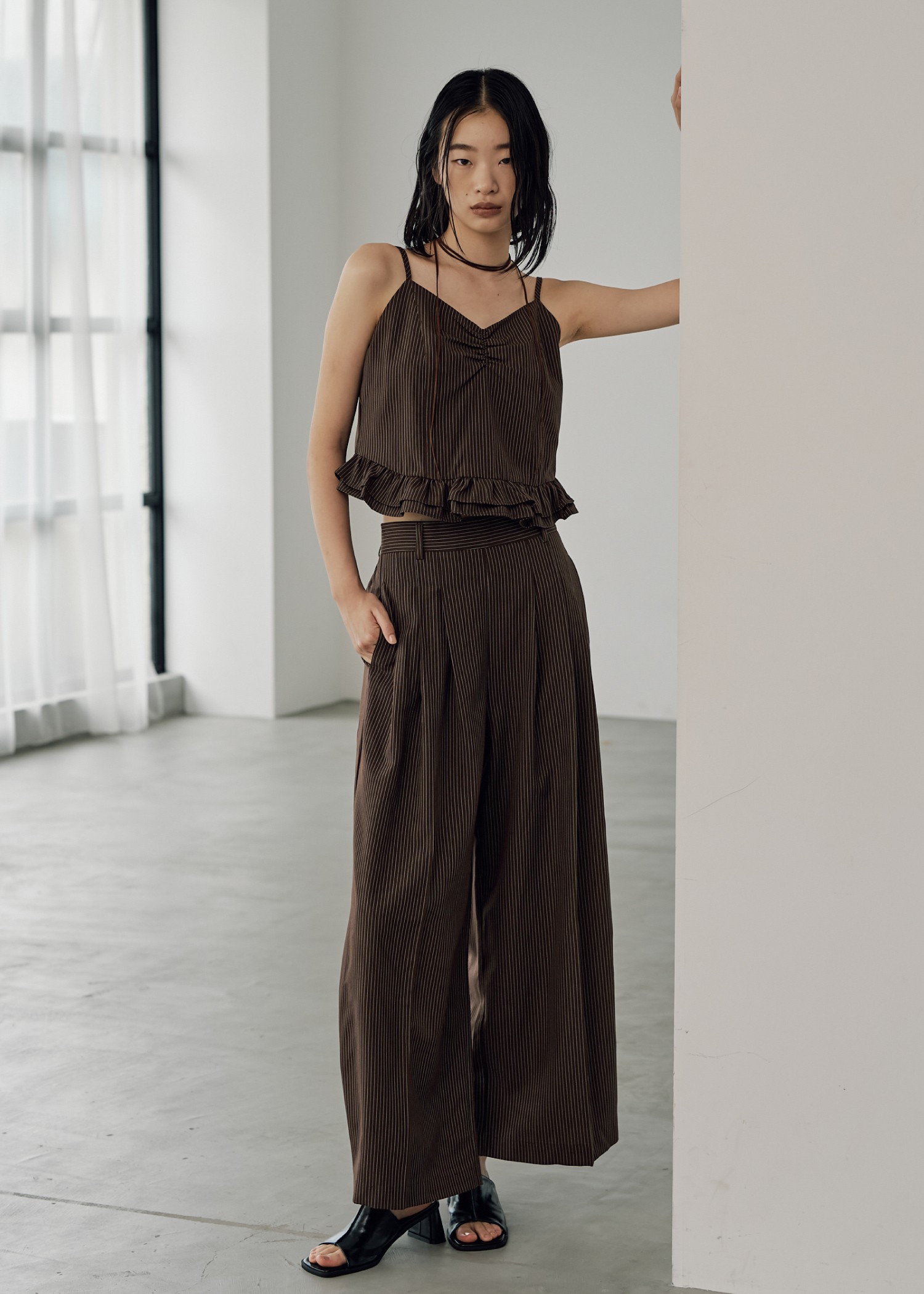 undulate gather frill stripe cami