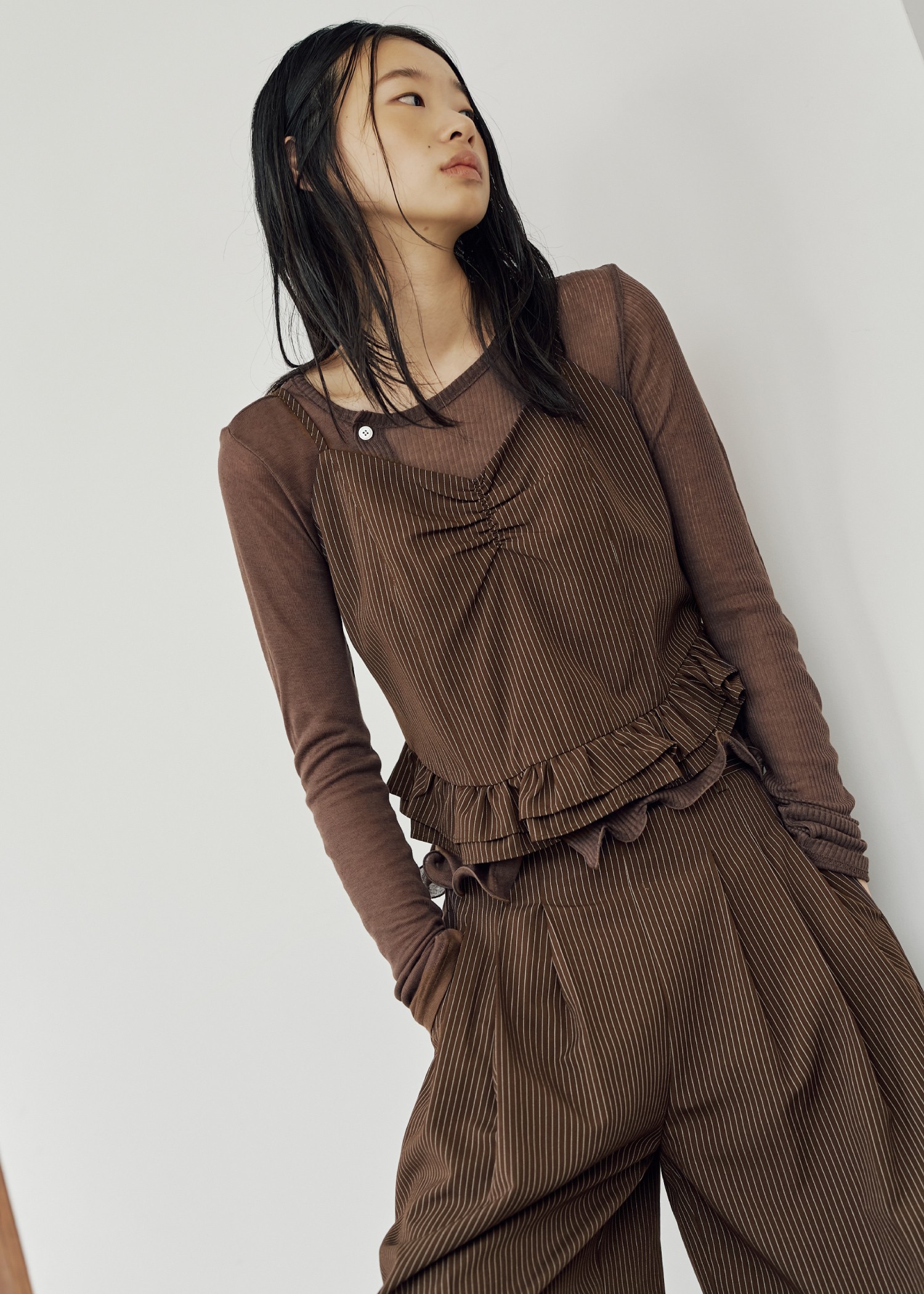 undulate gather frill stripe cami