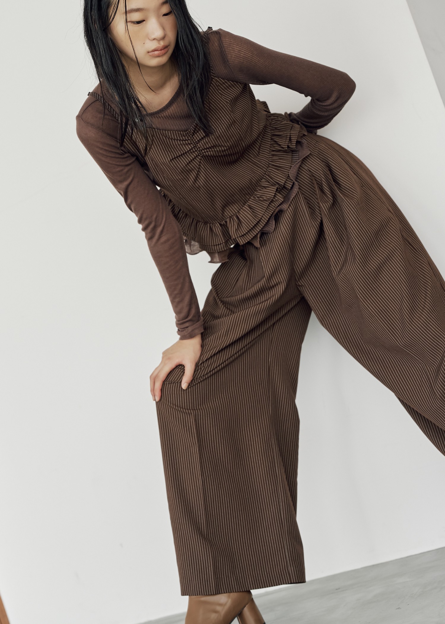 undulate gather frill stripe cami